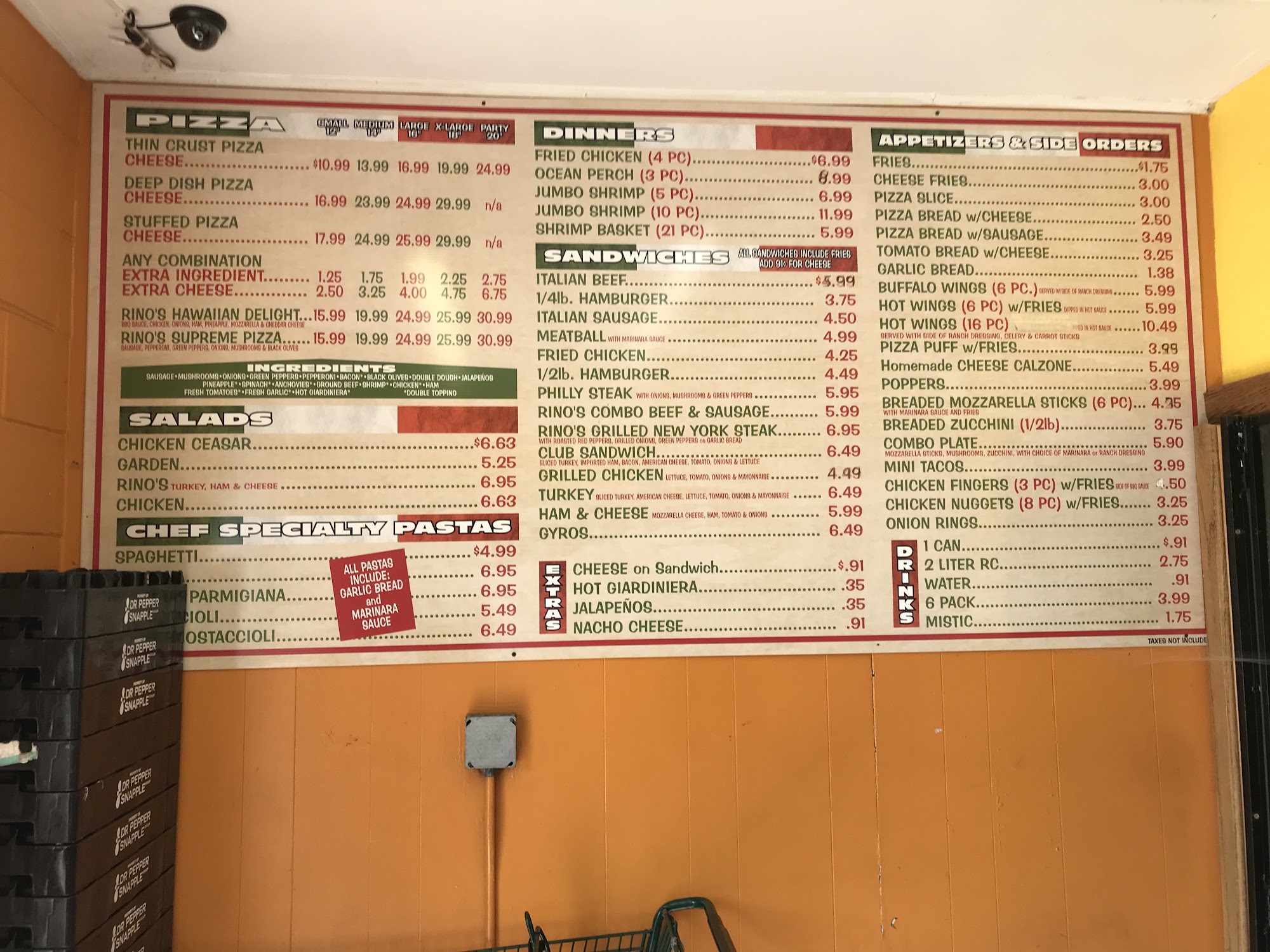Rico Rinos Pizza Menu