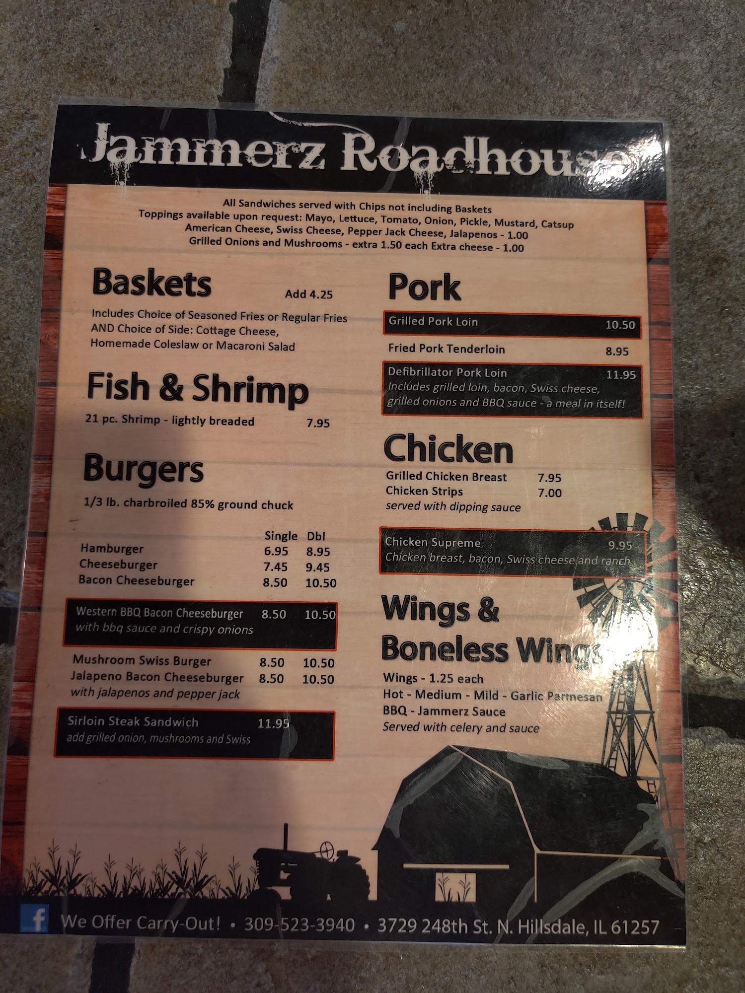 Jammerz Roadhouse Menu