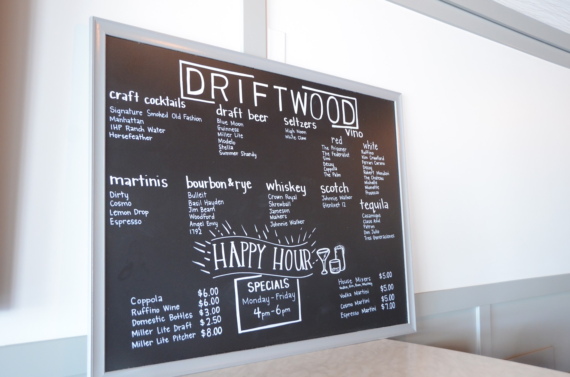 The Driftwood Lounge Menu