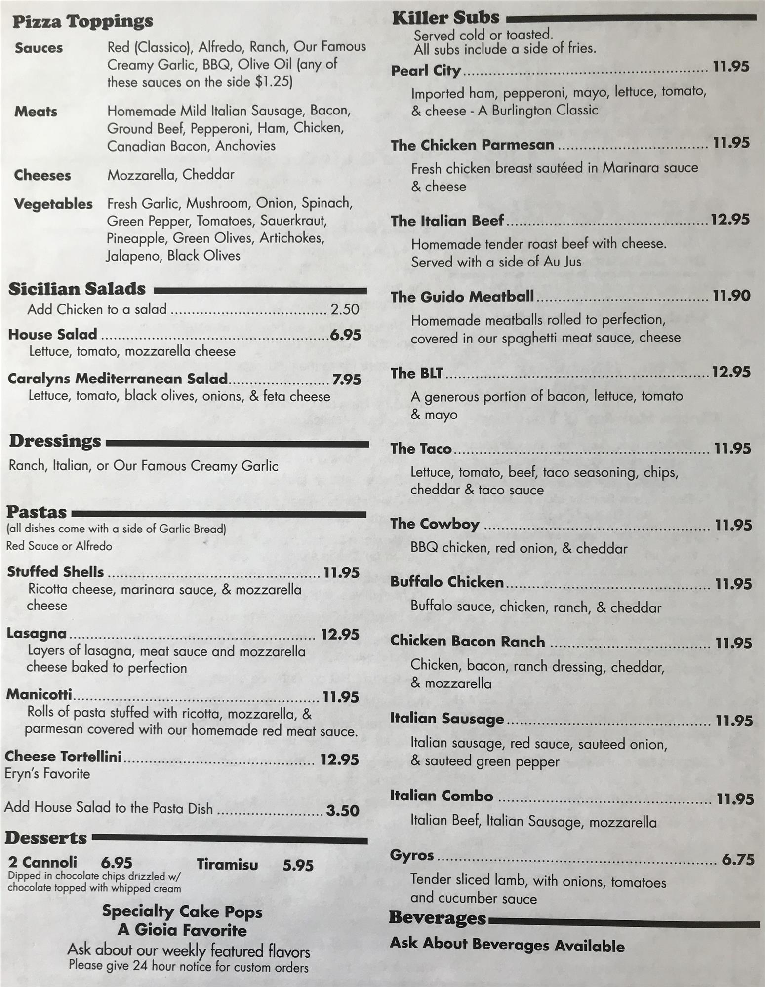 The Italian Menu