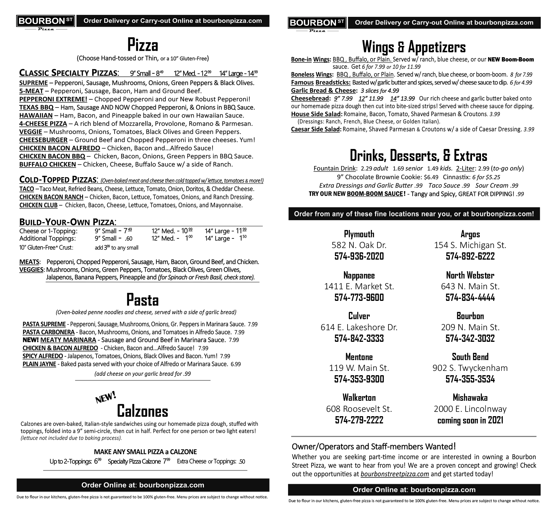 Bourbon Street Pizza (Argos) Menu