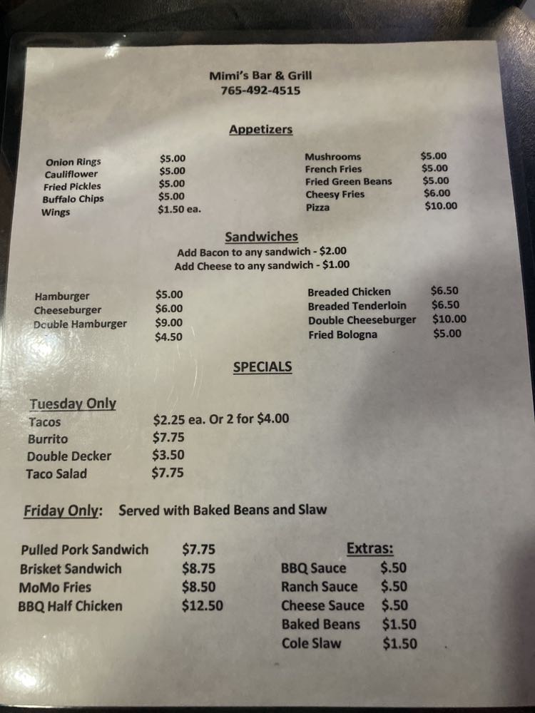 Mimi's Bar & Grill Menu