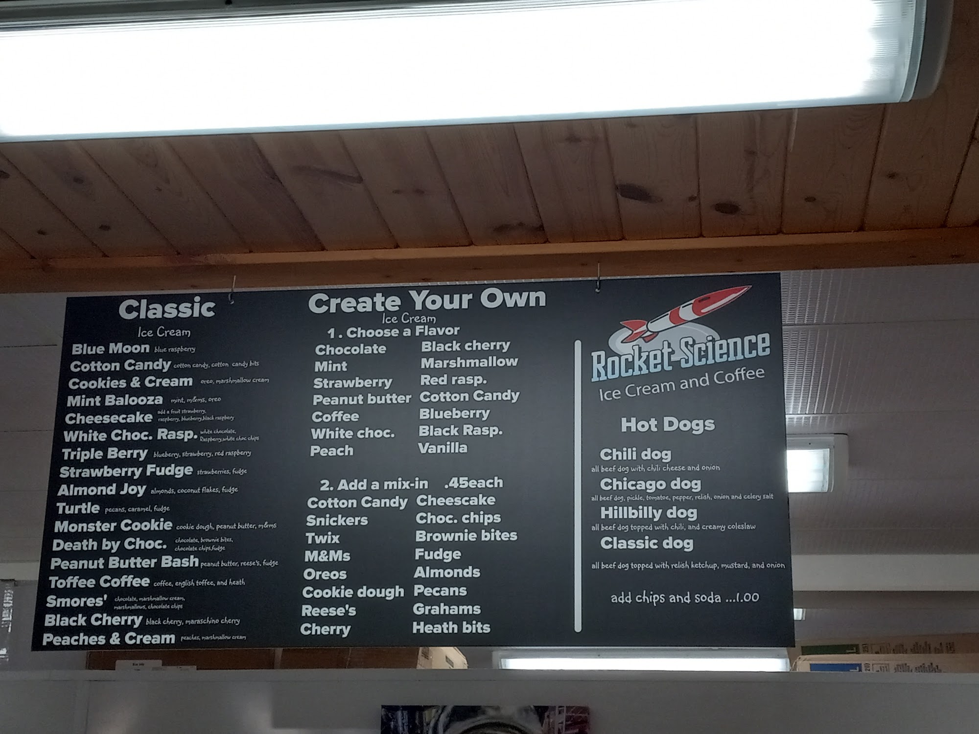 Rocket Science Ice Cream Menu