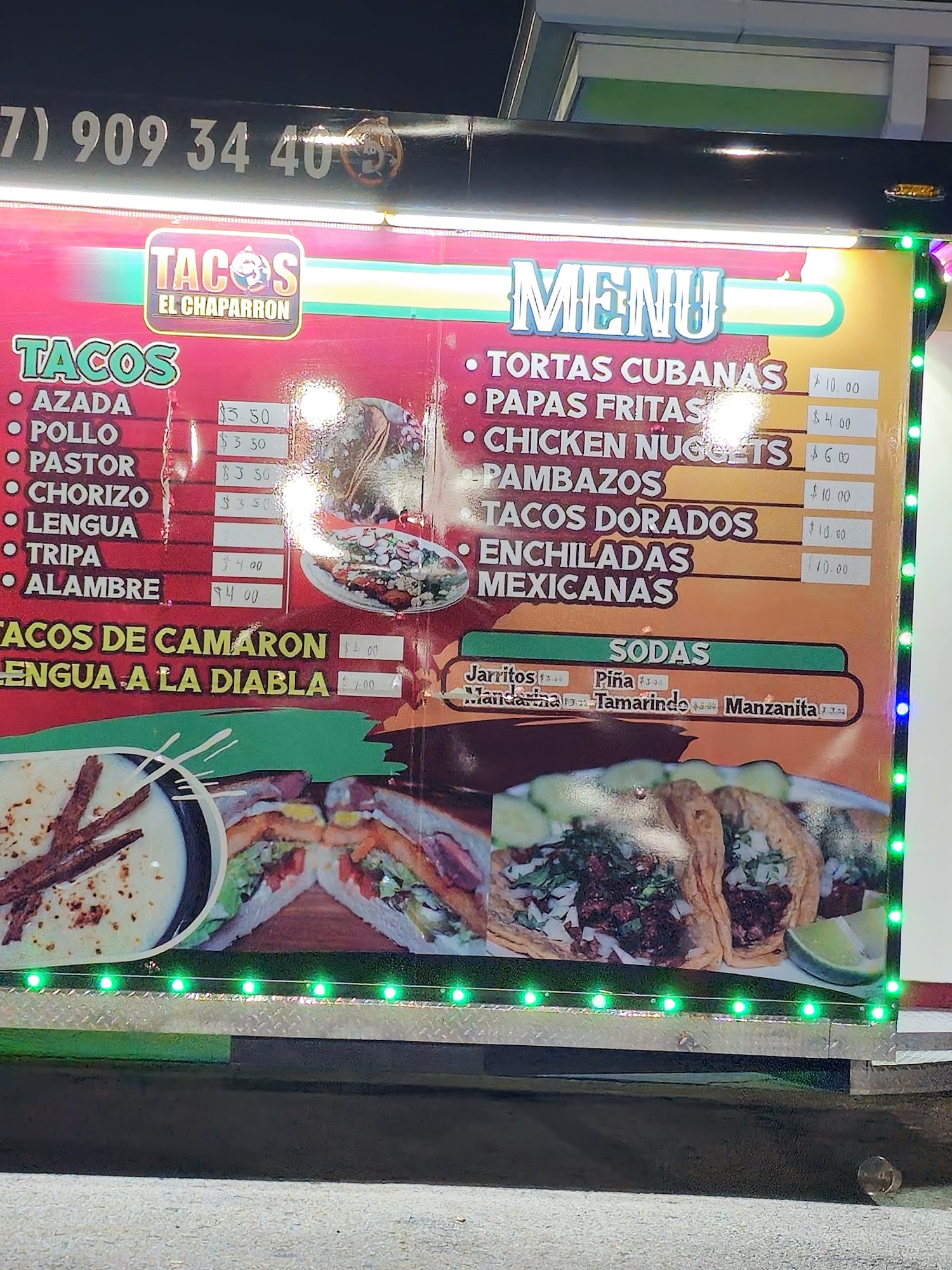 Tacos el chaparron Menu