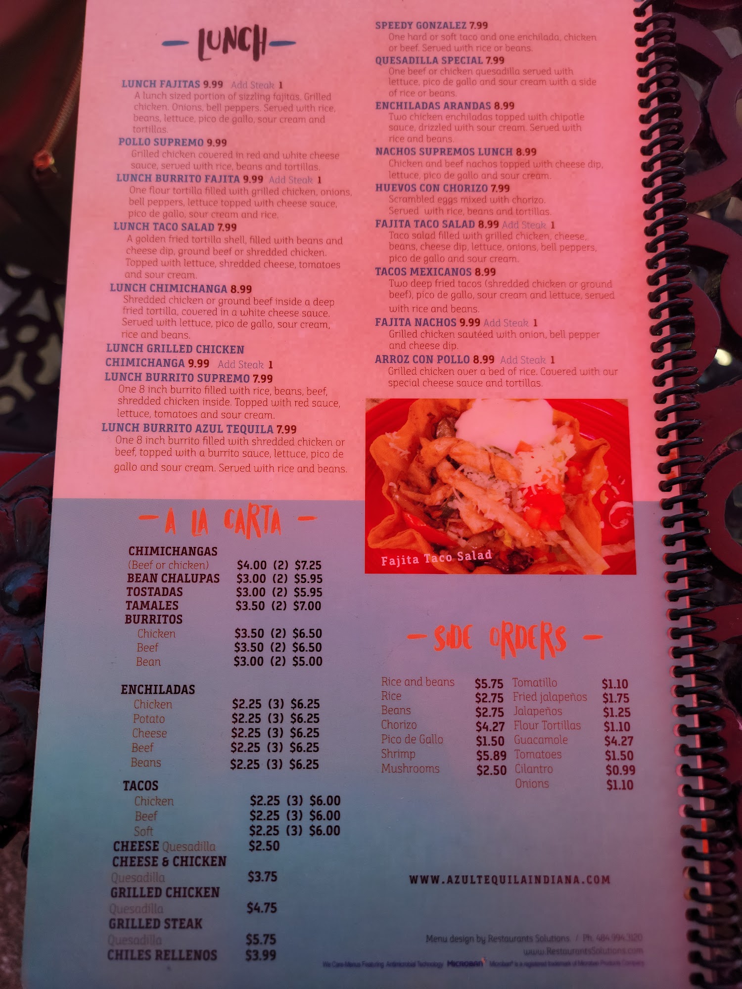 Azul Tequila Jasper IN Menu