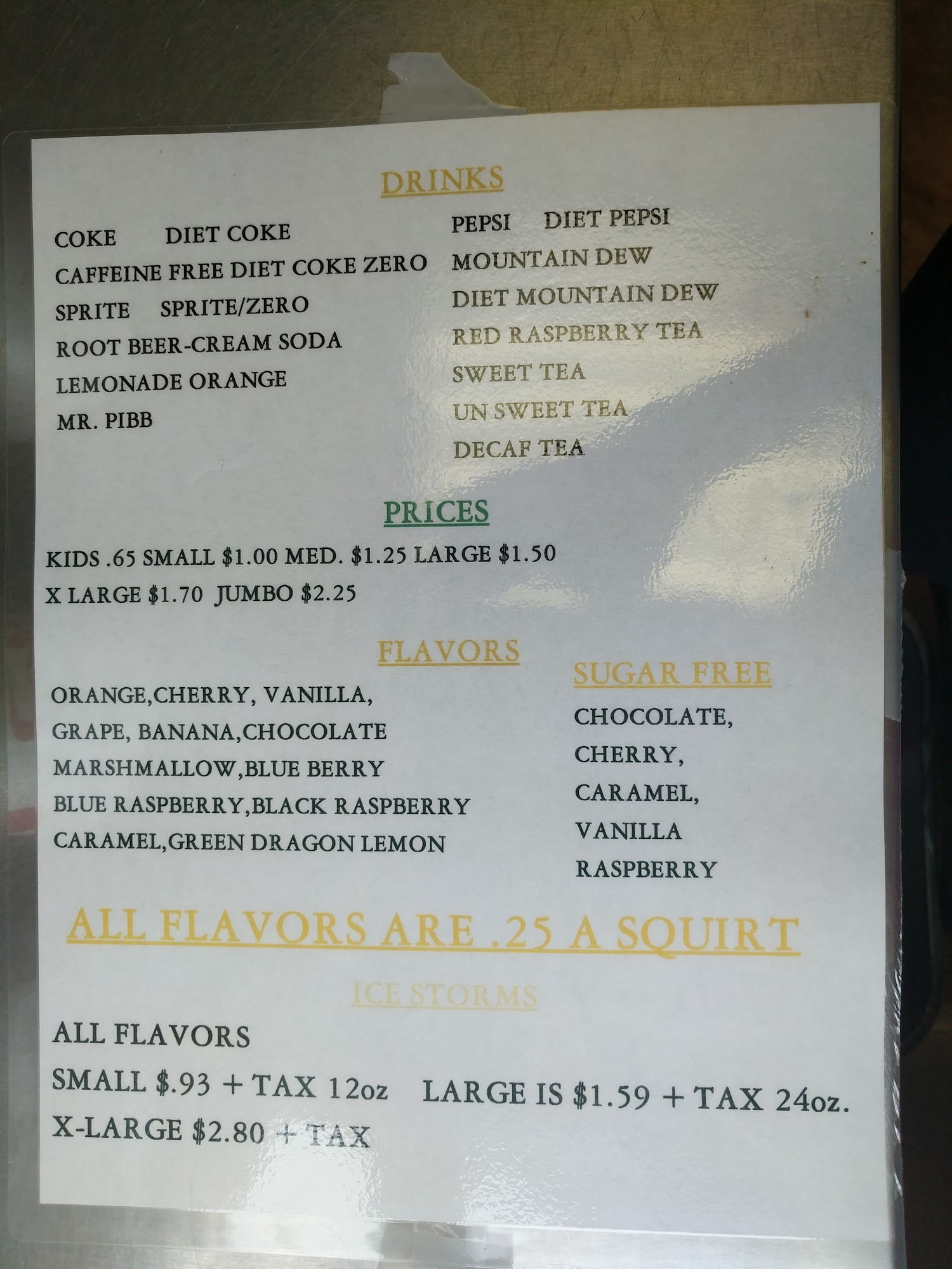 Drinks From The Cup Menu