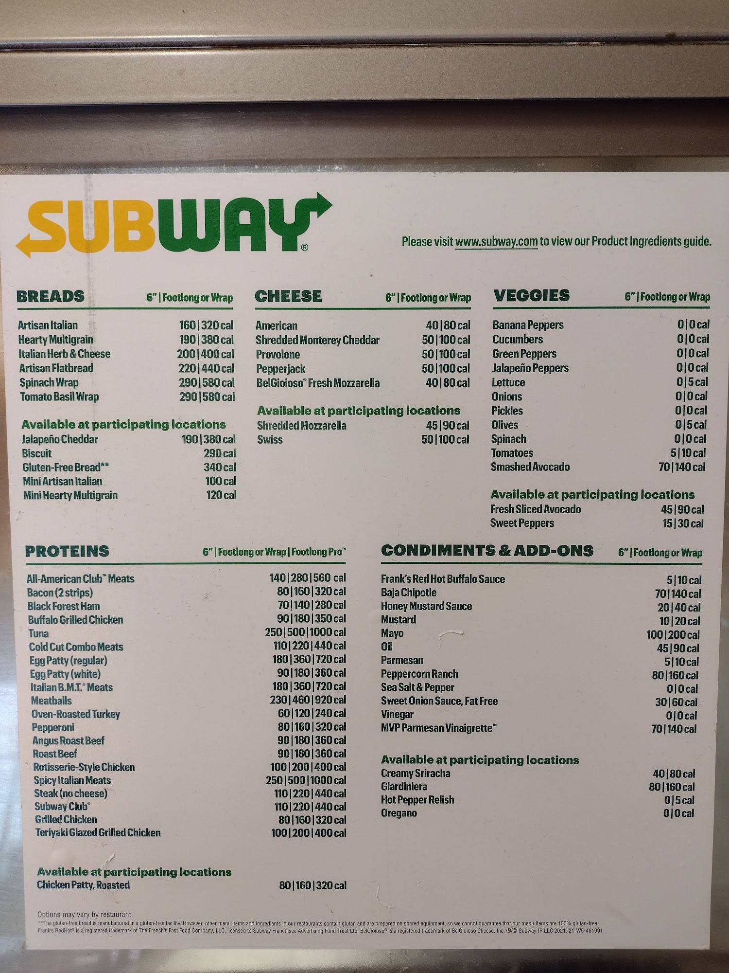Subway Menu
