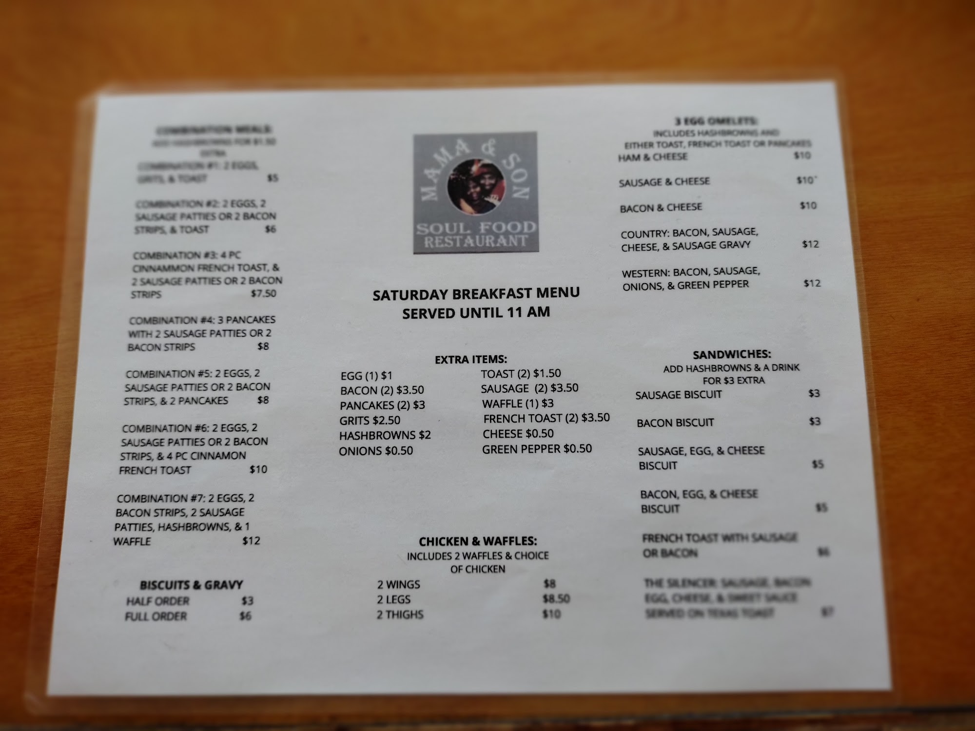 Mama & Son Soul food Kitchen LLC Menu