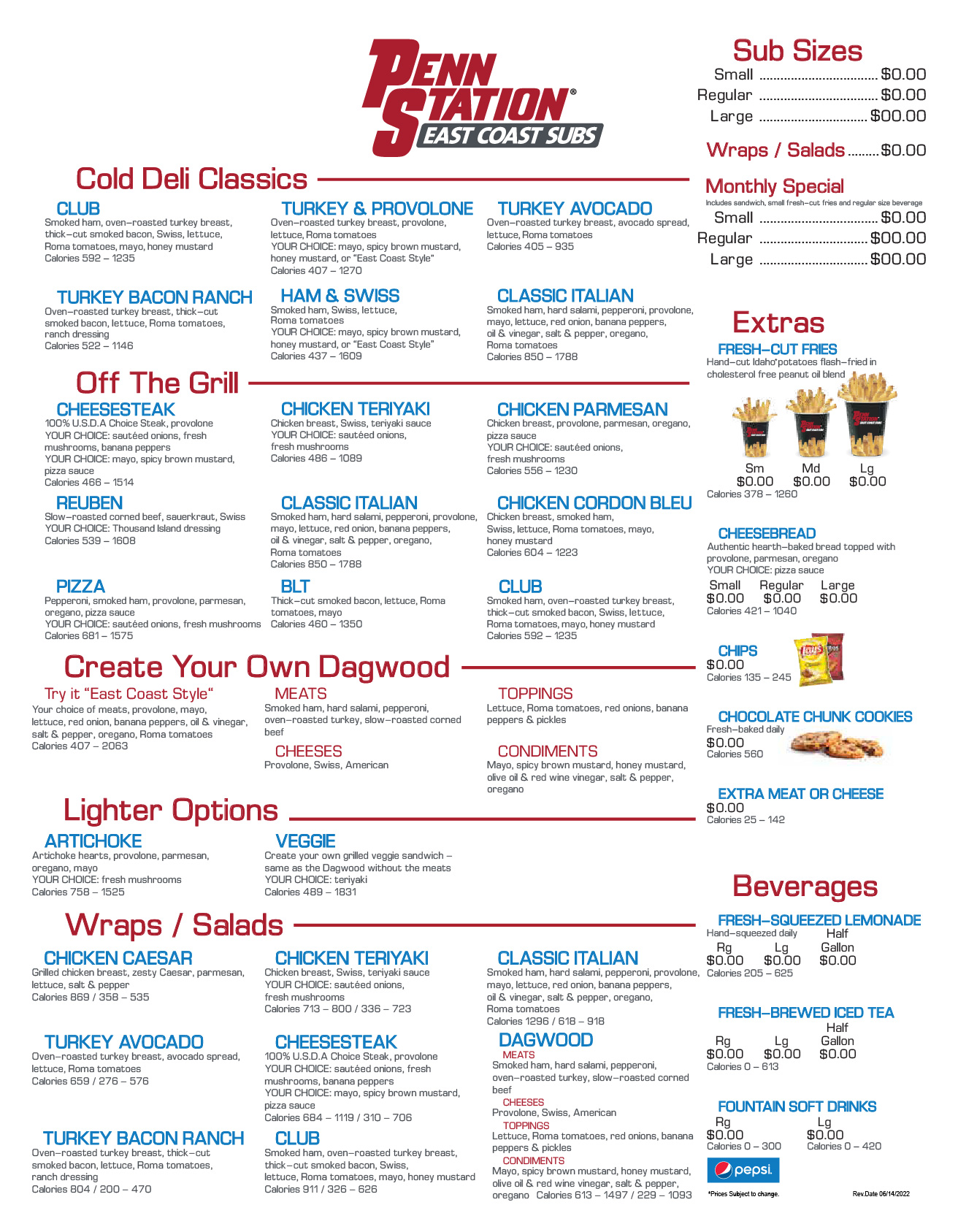 Penn Station East Coast Subs Menu
