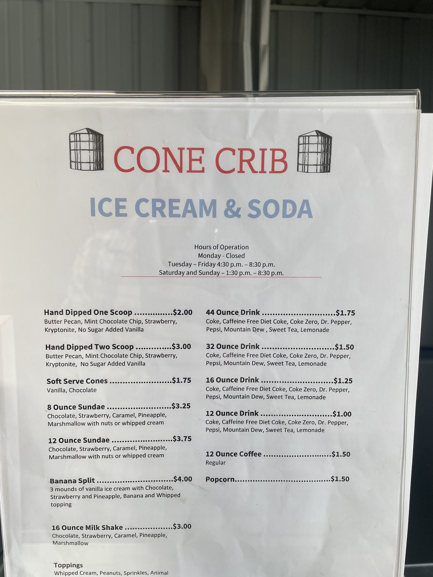 The Cone Crib Menu
