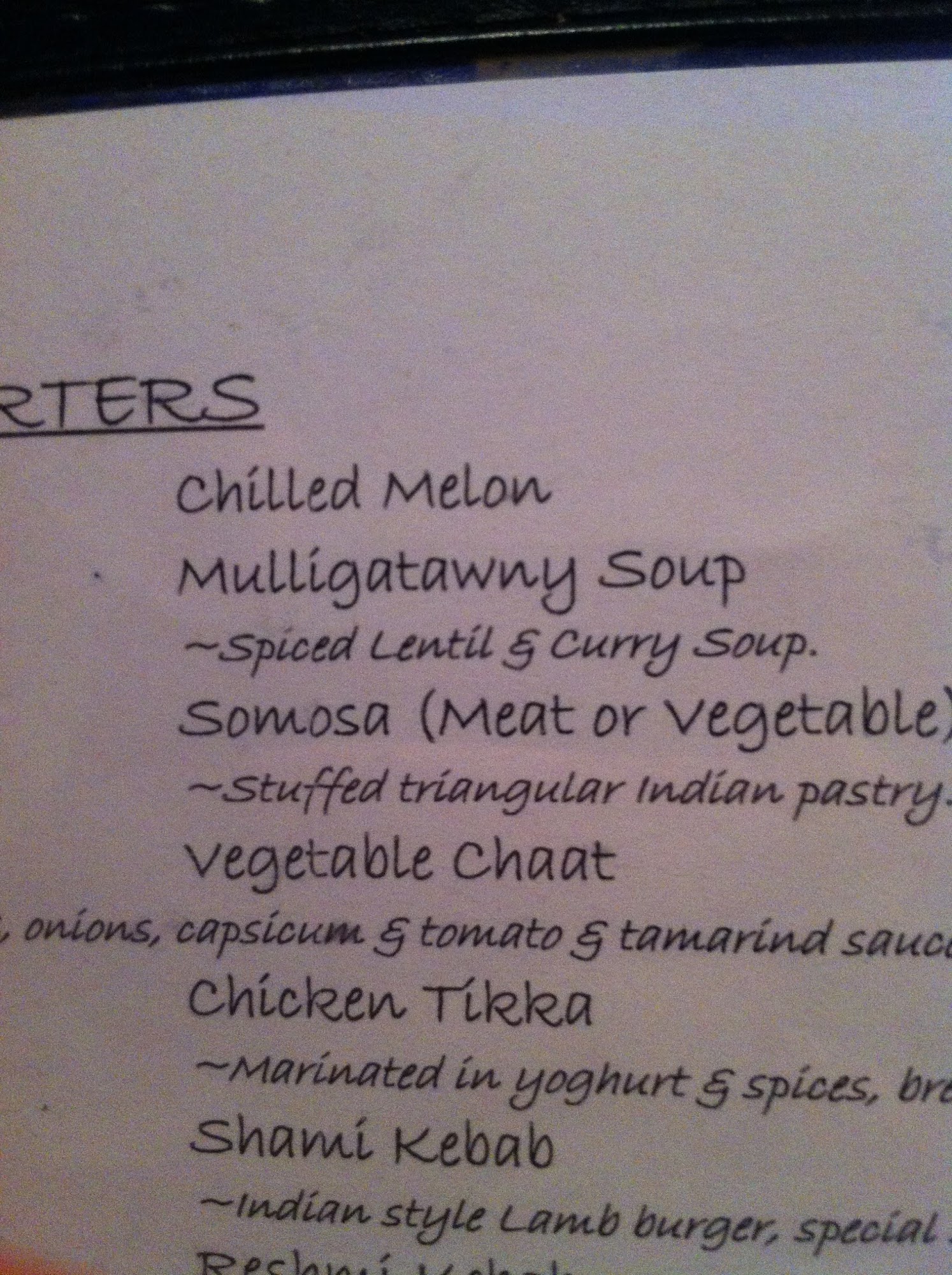 White Cliffs Tandoori Menu