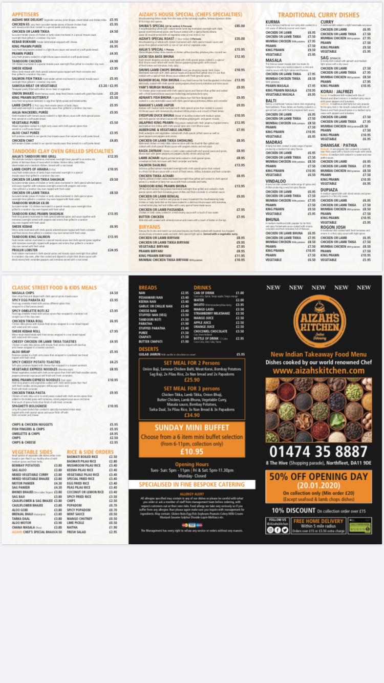 Aizah's Kitchen Menu