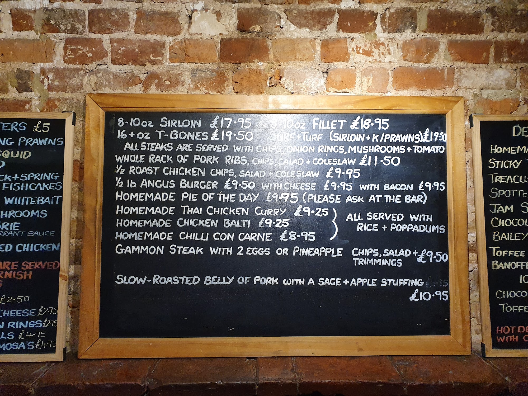 Rose and crown public house Menu