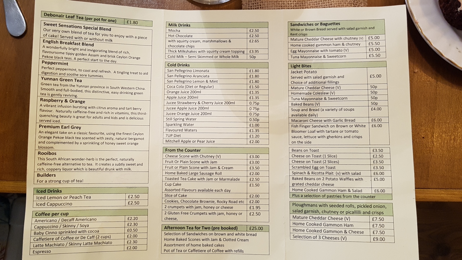 Sweet Sensations Menu