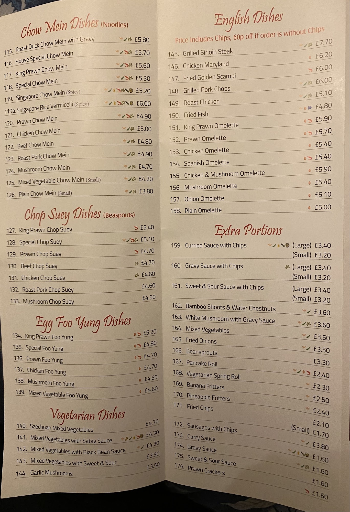 Miramar Sheerness Menu