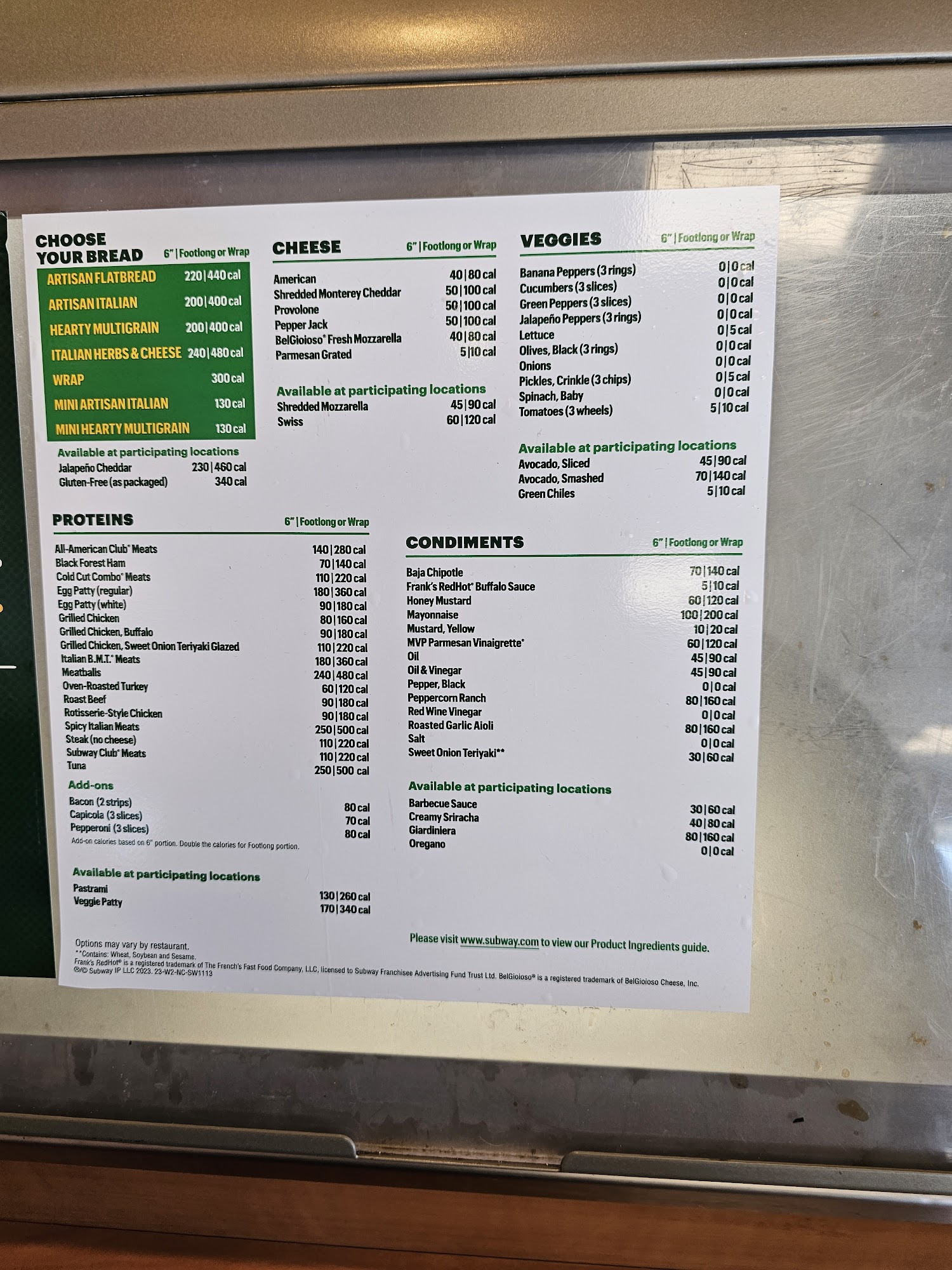Subway Menu