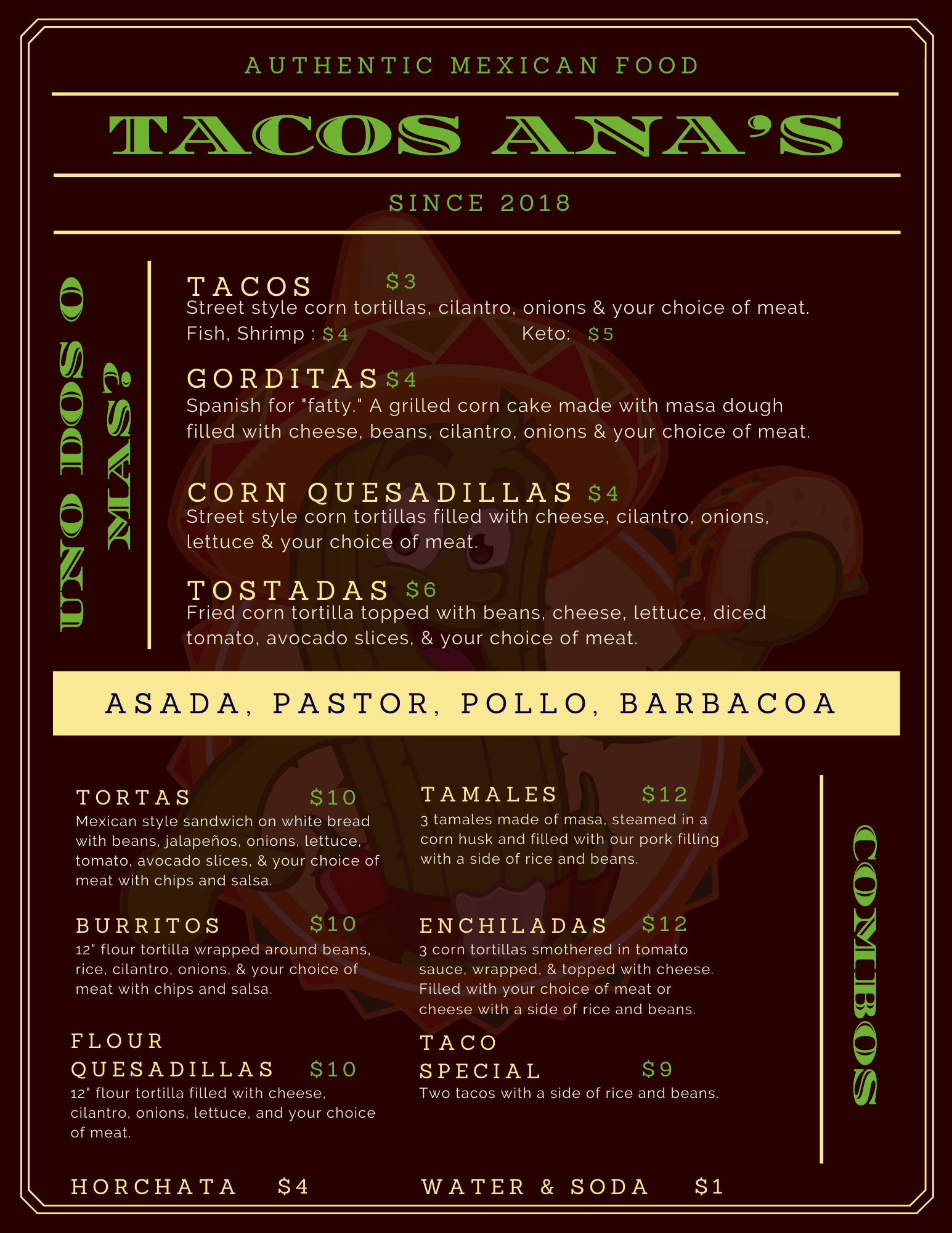 Tacos Ana's Menu