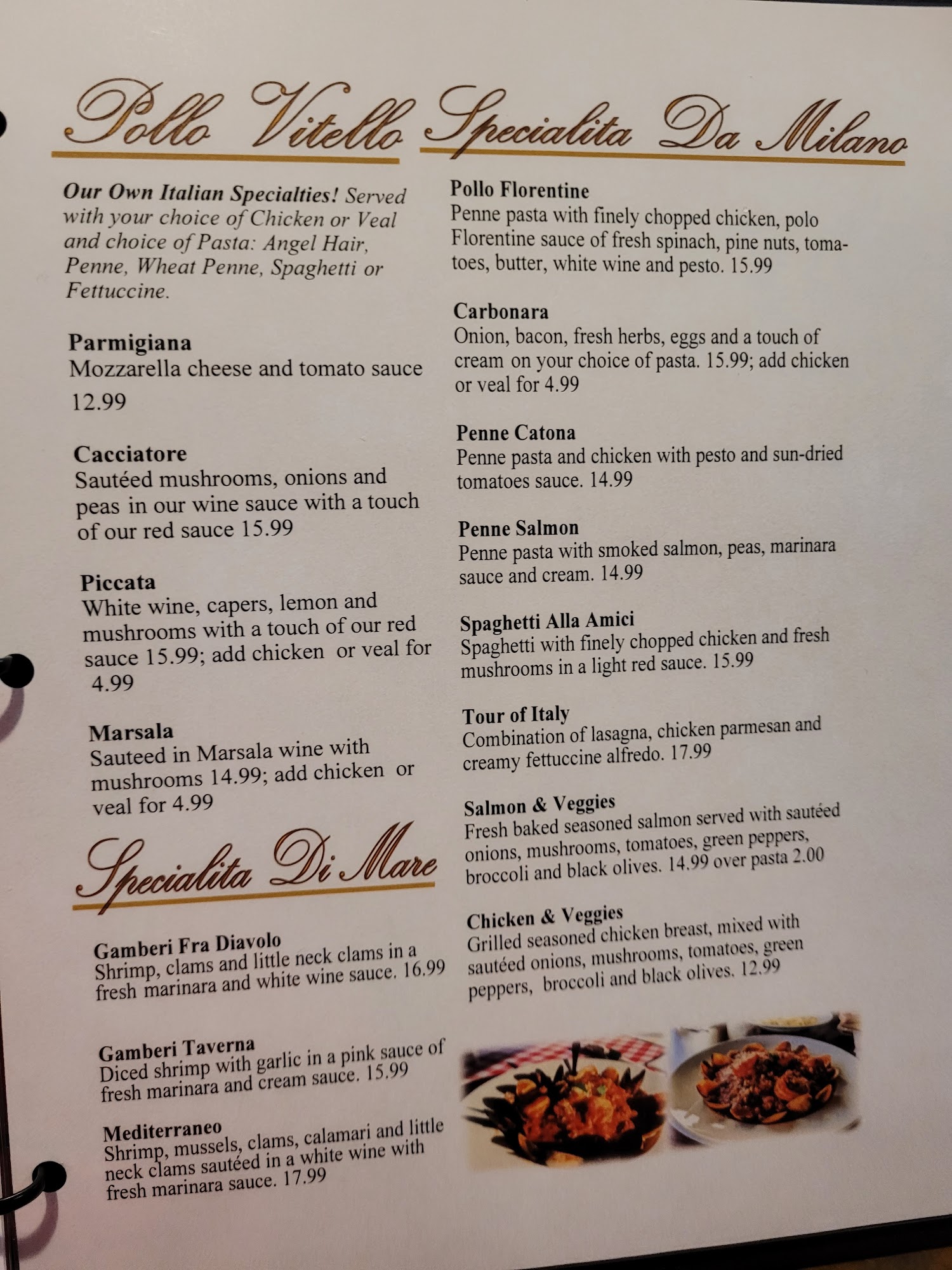 Milantoni Italian Restaurant Menu