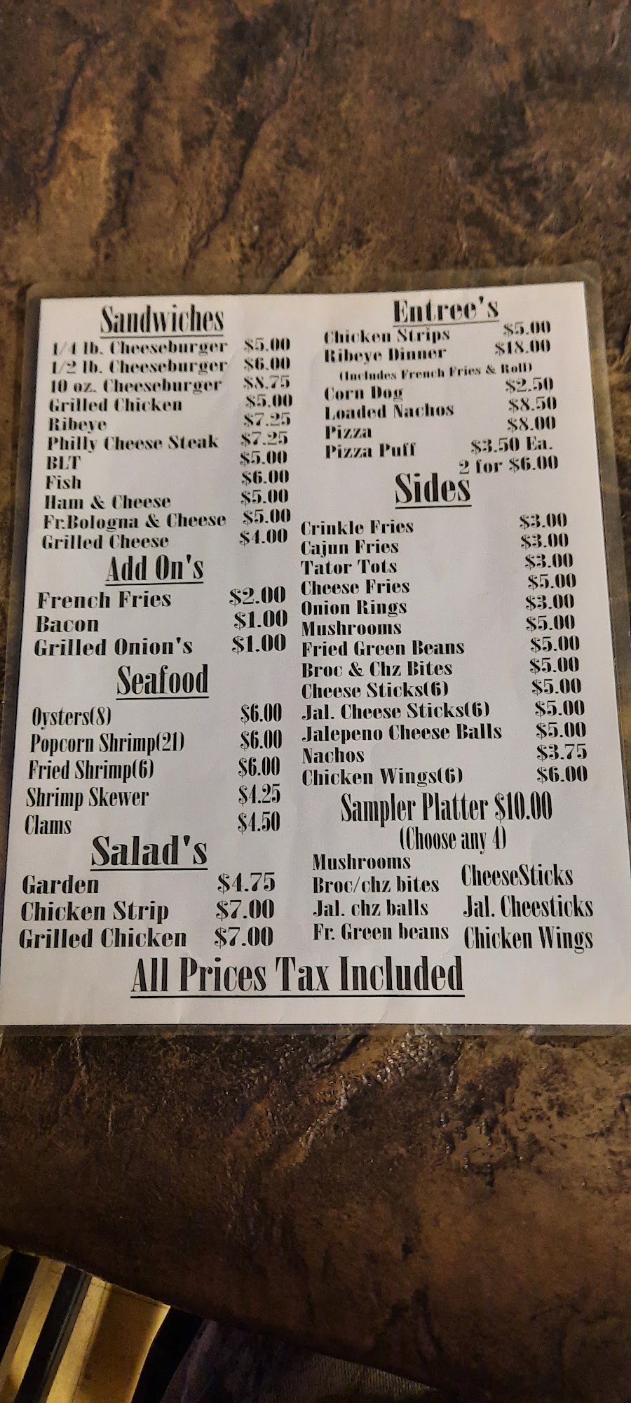 Rockers Bar & Grill Menu