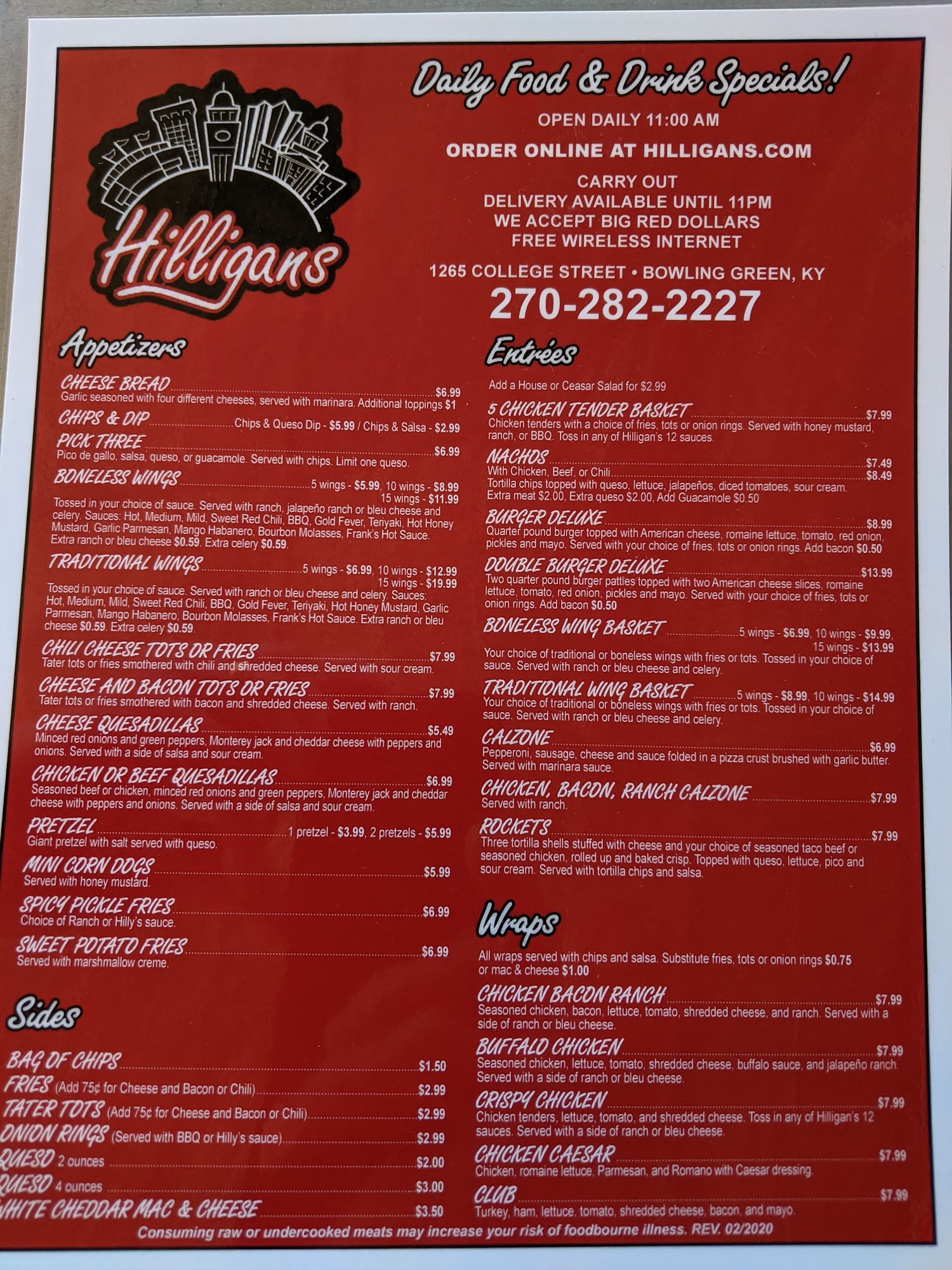 Hilligan's Sports Bar Menu