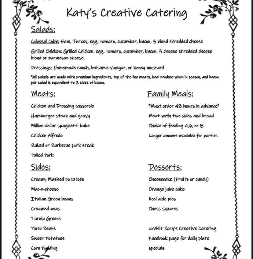 Katy's Creative Catering Menu