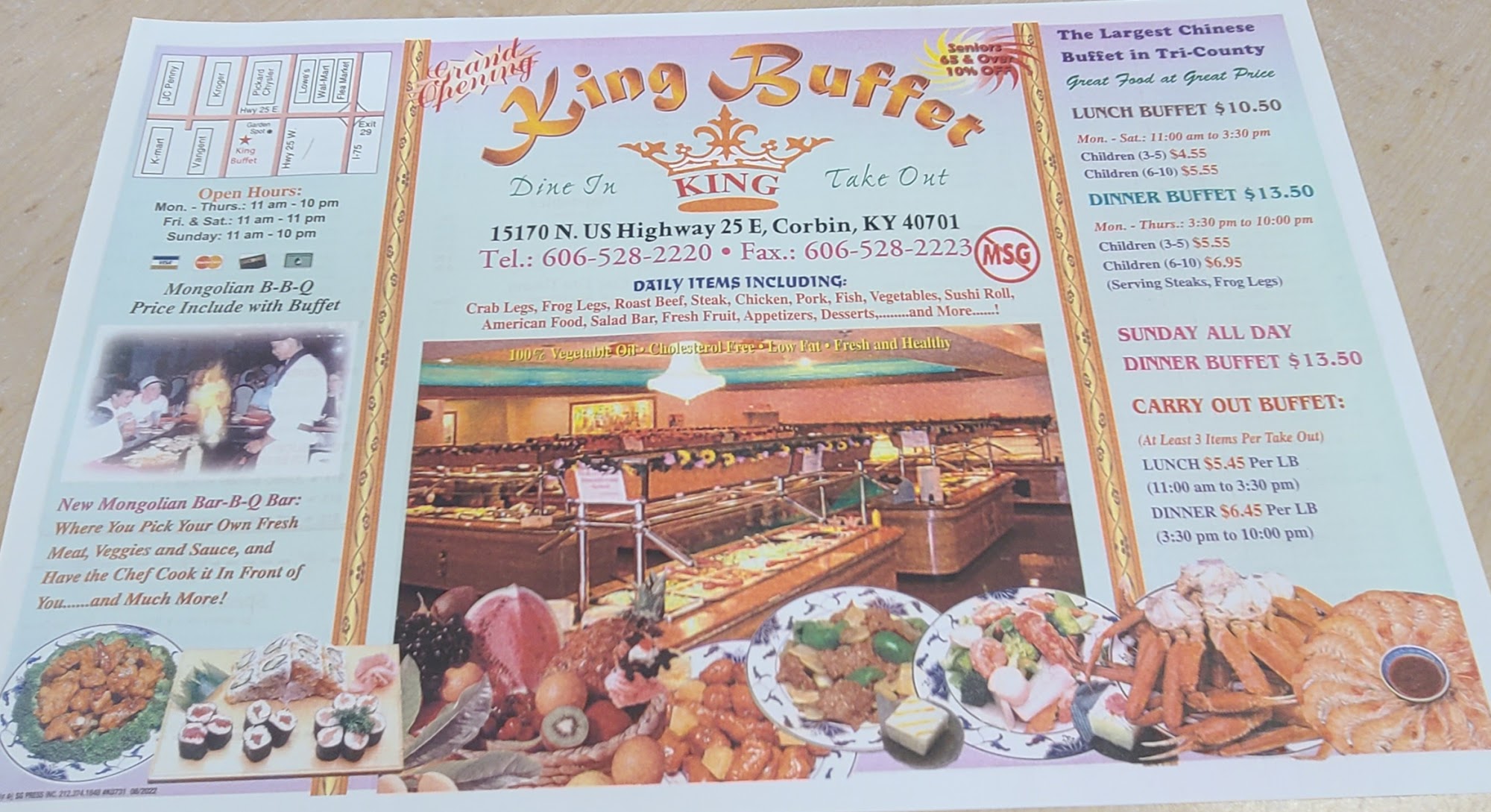 King Buffet LLC Menu