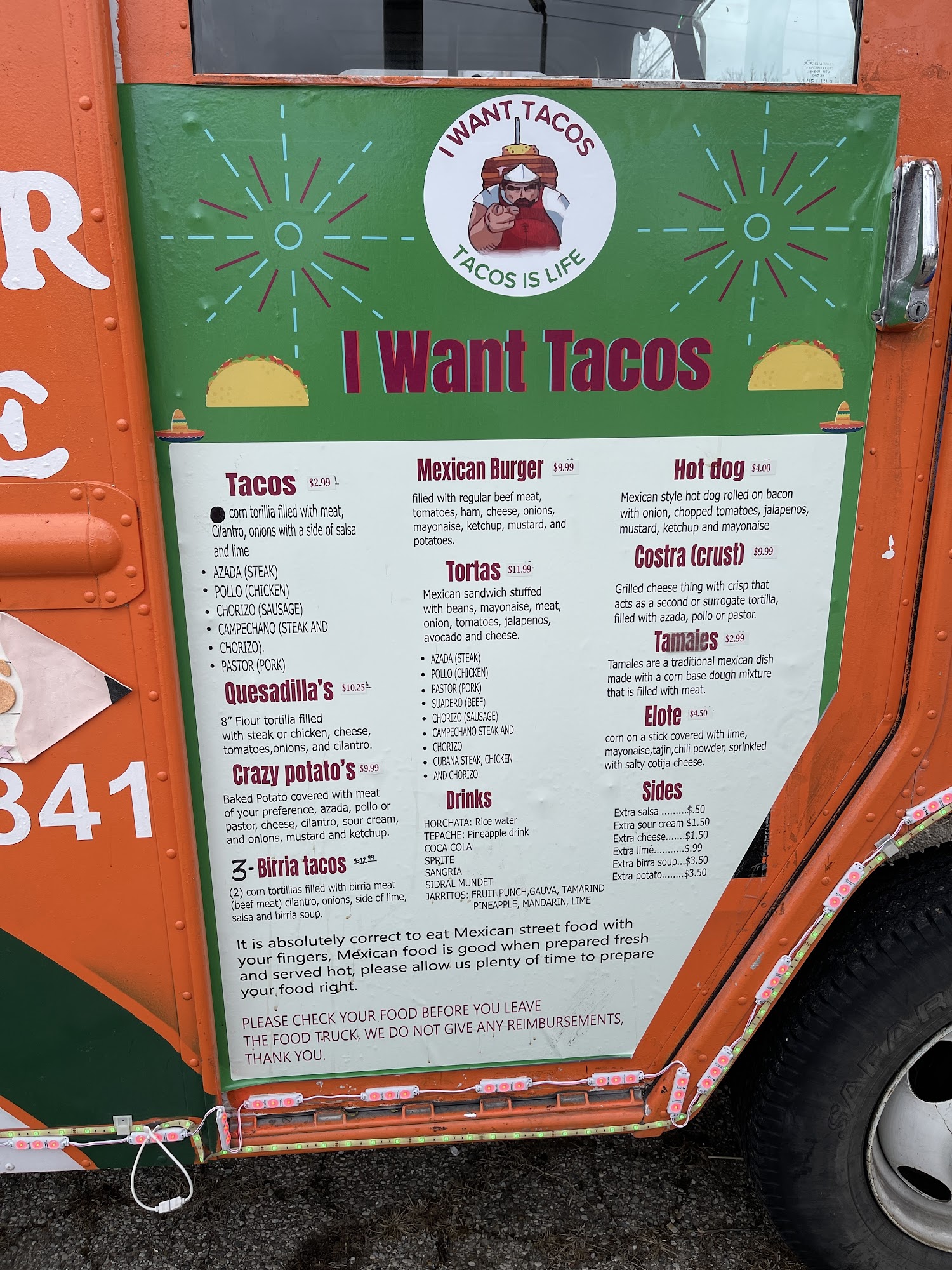I Want Tacos Menu