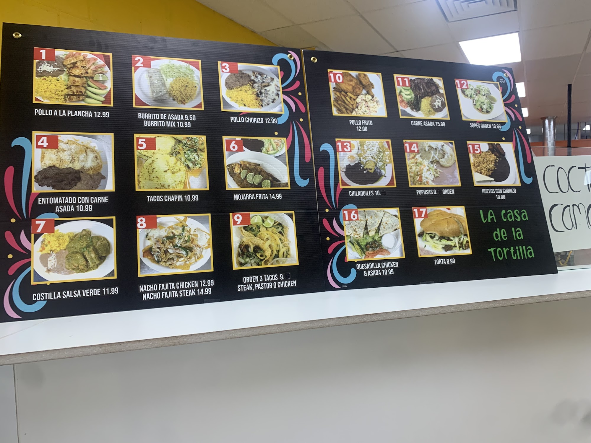 La casa de la tortillería y restaurant. Menu