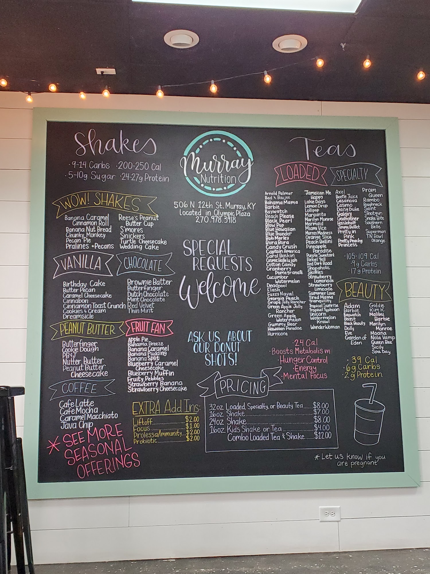 Murray Nutrition Menu