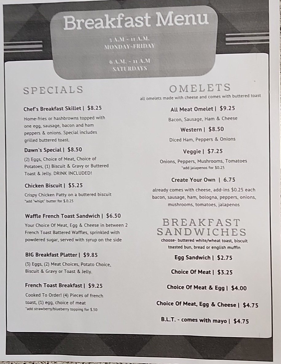 Corner Cafe Menu
