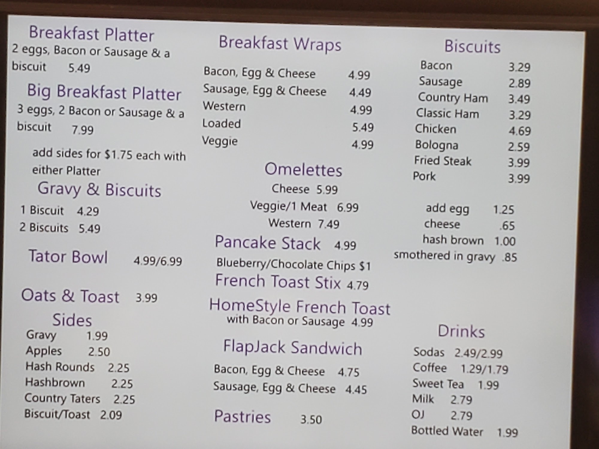Bodine's Biscuits Menu