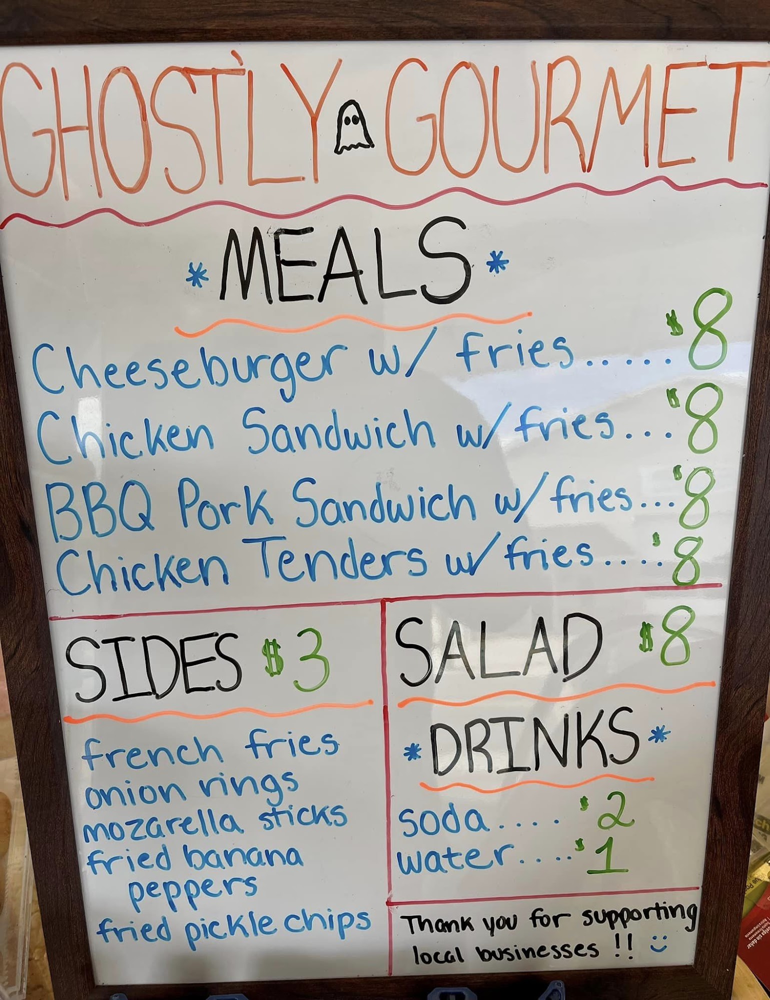 Ghostly Gourmet Dairy Bar Menu