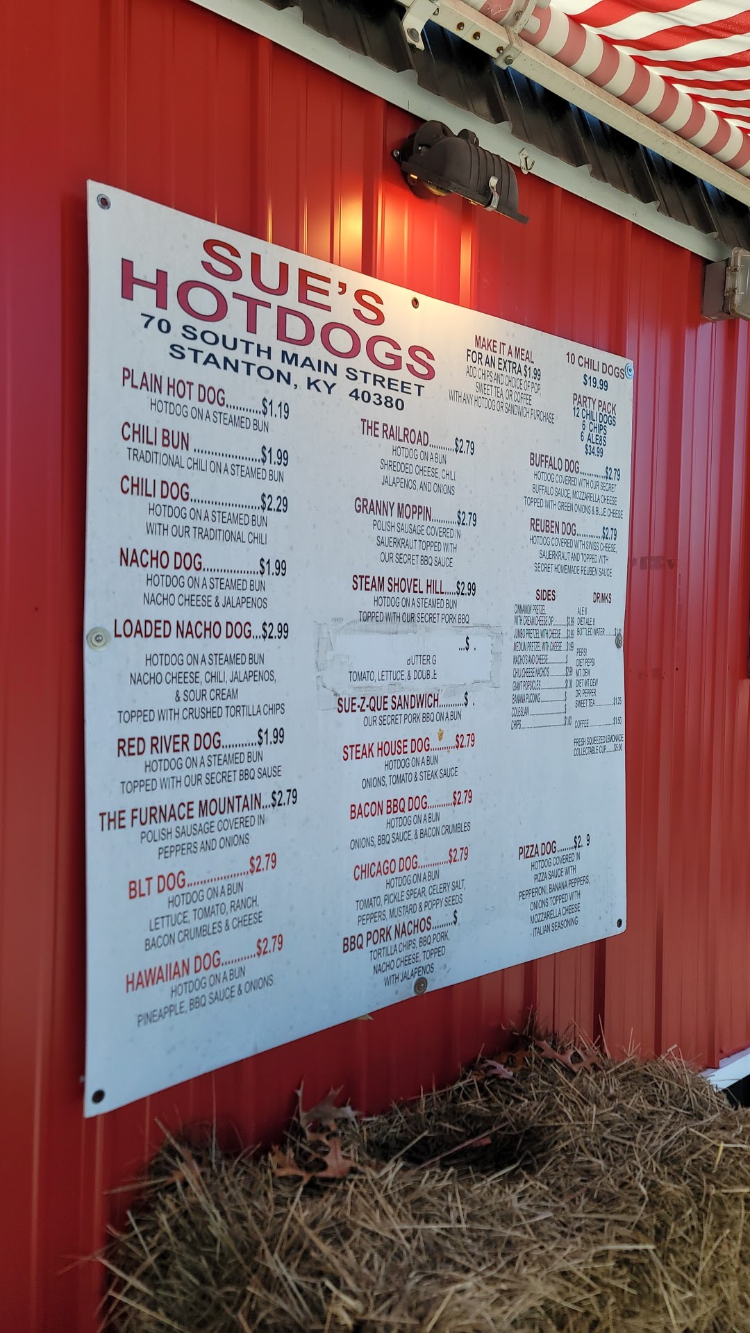 Sue's Hot Dog Menu
