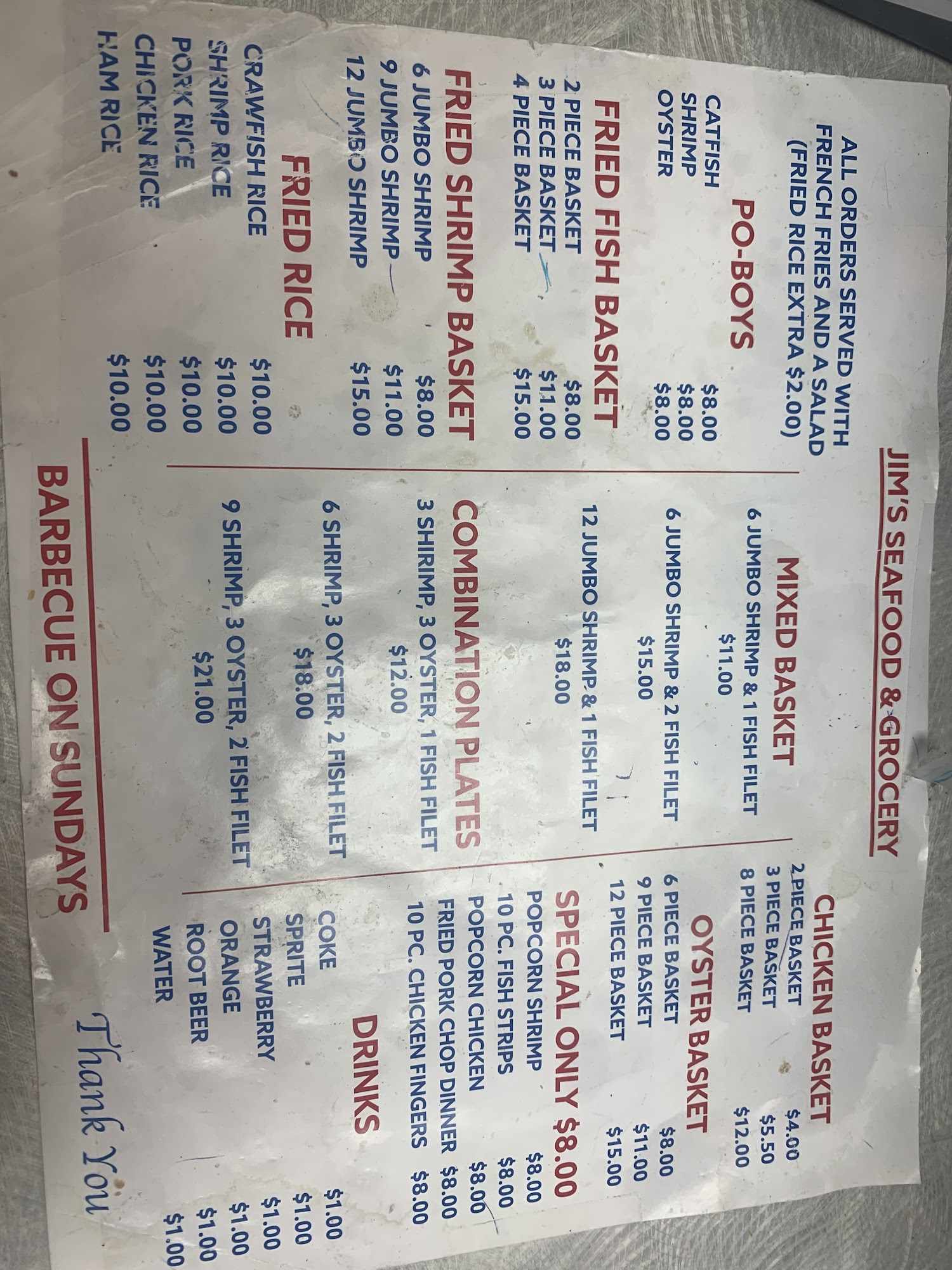 Jim’s seafood & Grocery Menu