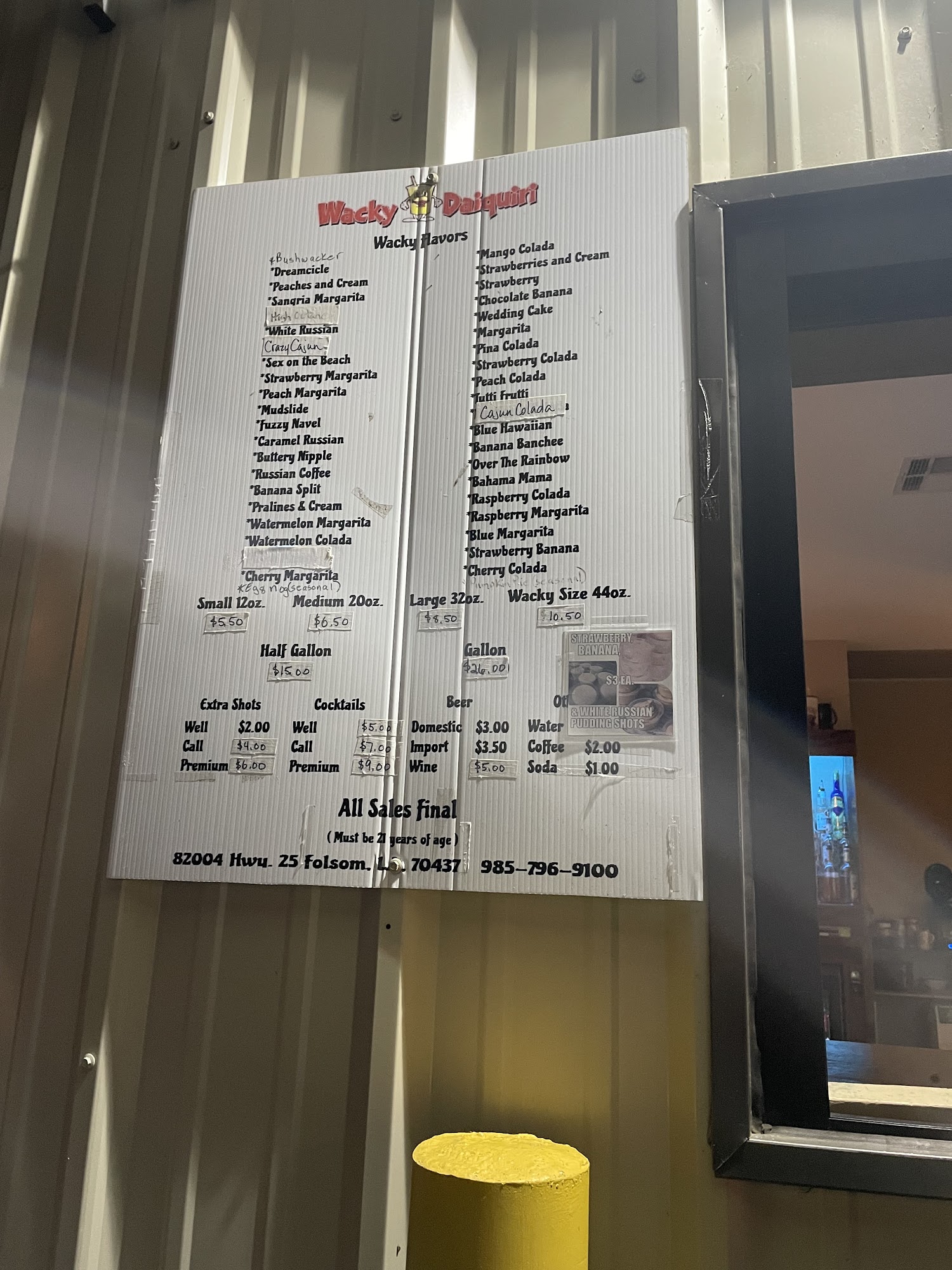 Wacky Daiquiri Menu