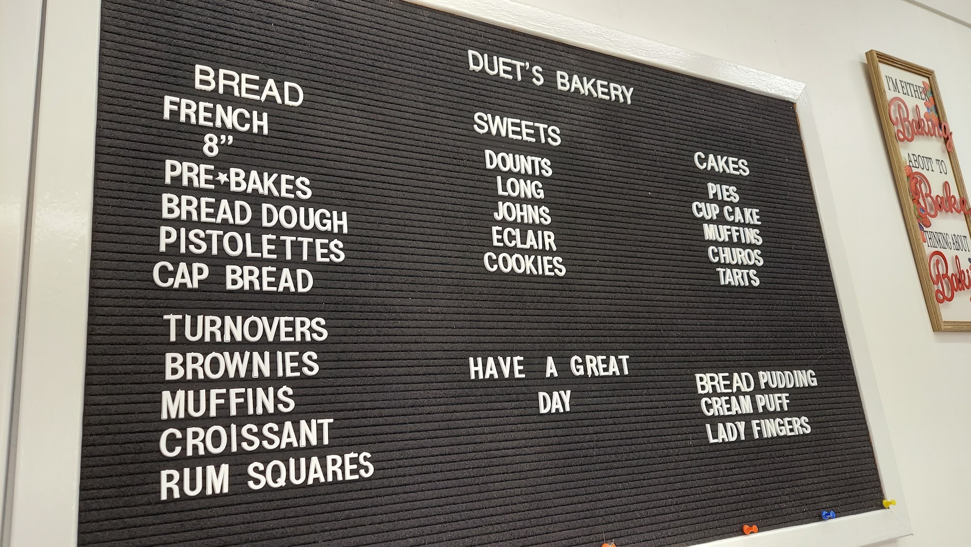 Duet's Bakery Menu