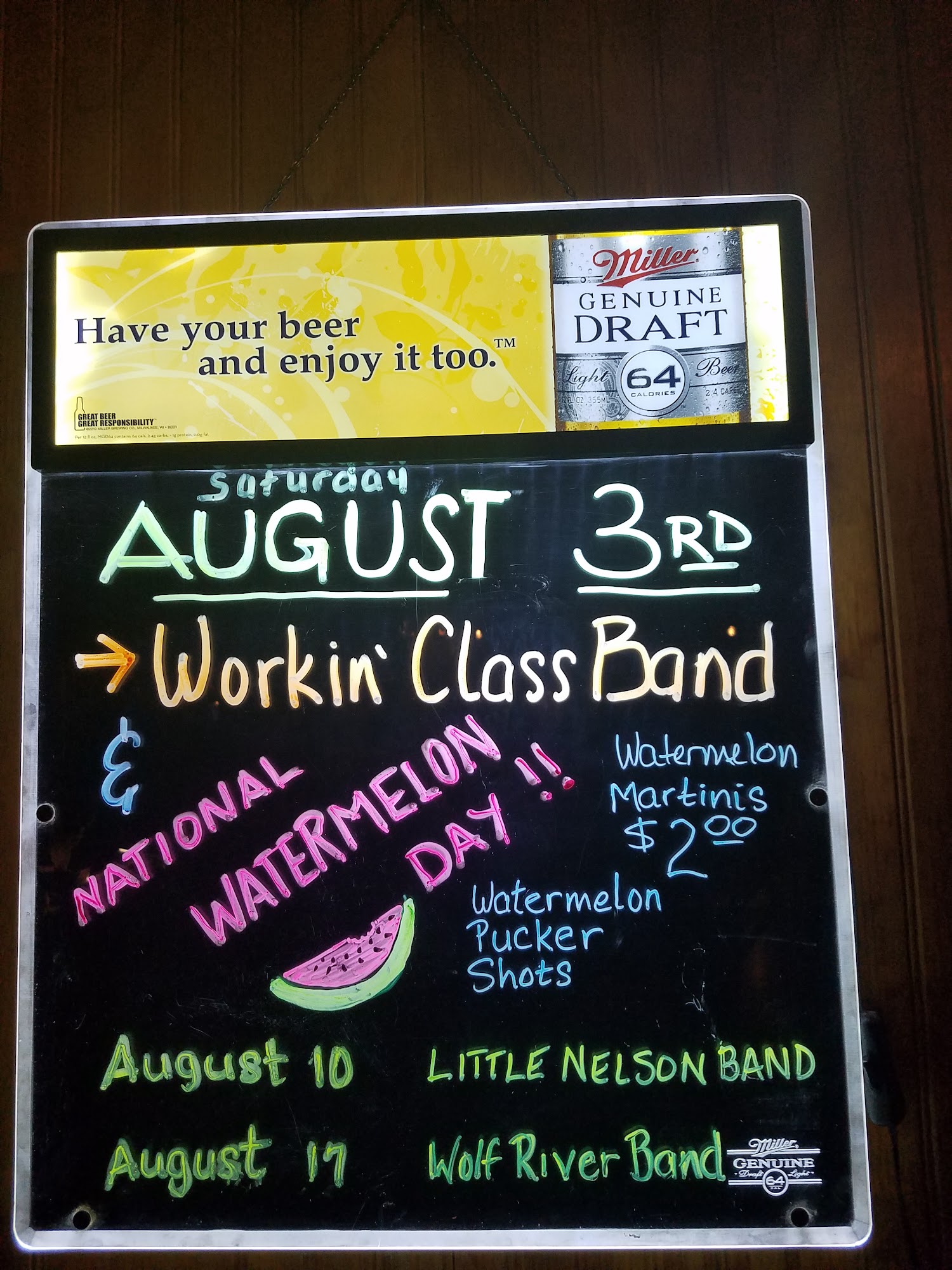 Full Moon Saloon Menu