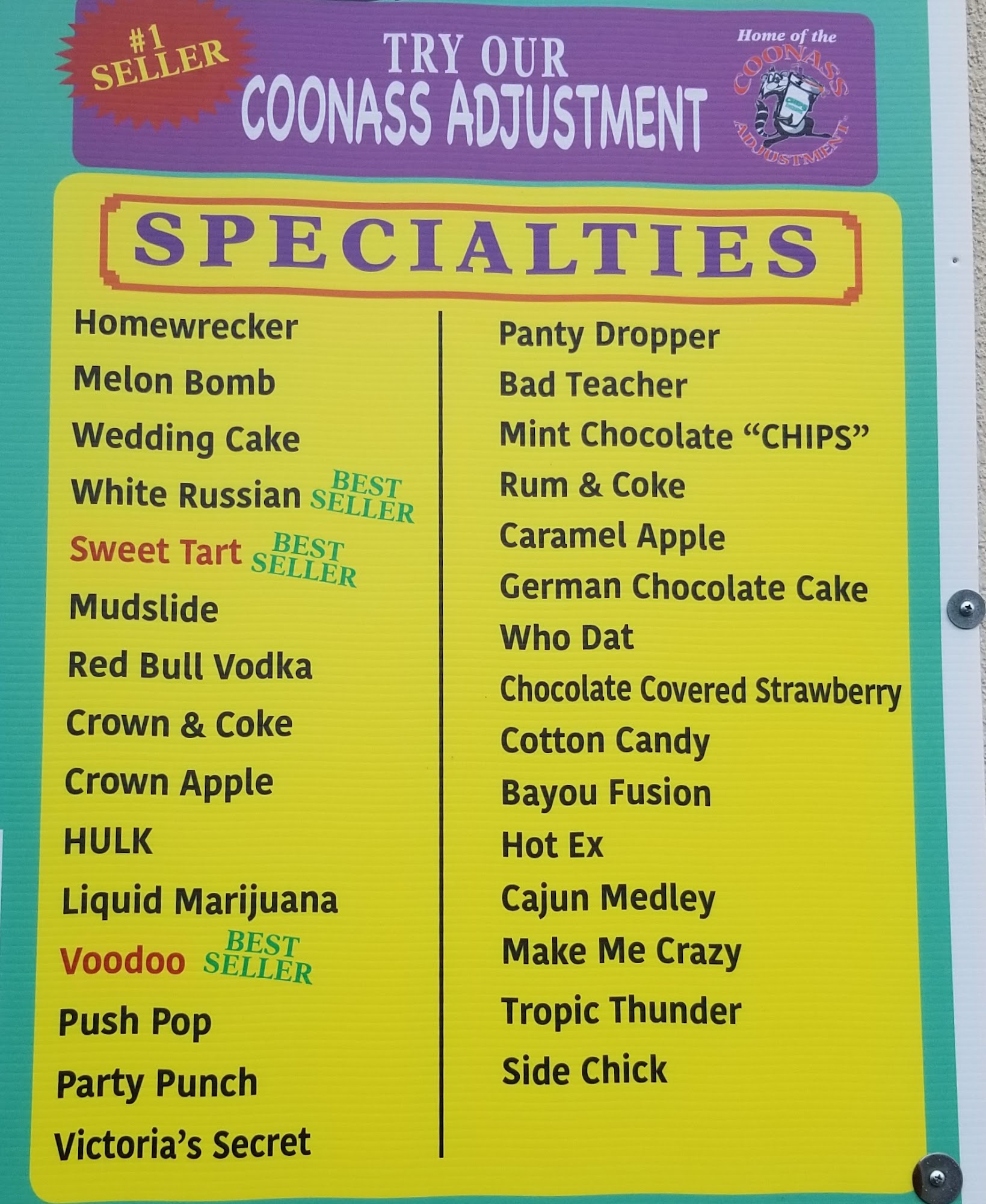 Chip's Daiquiri's - Verot Menu