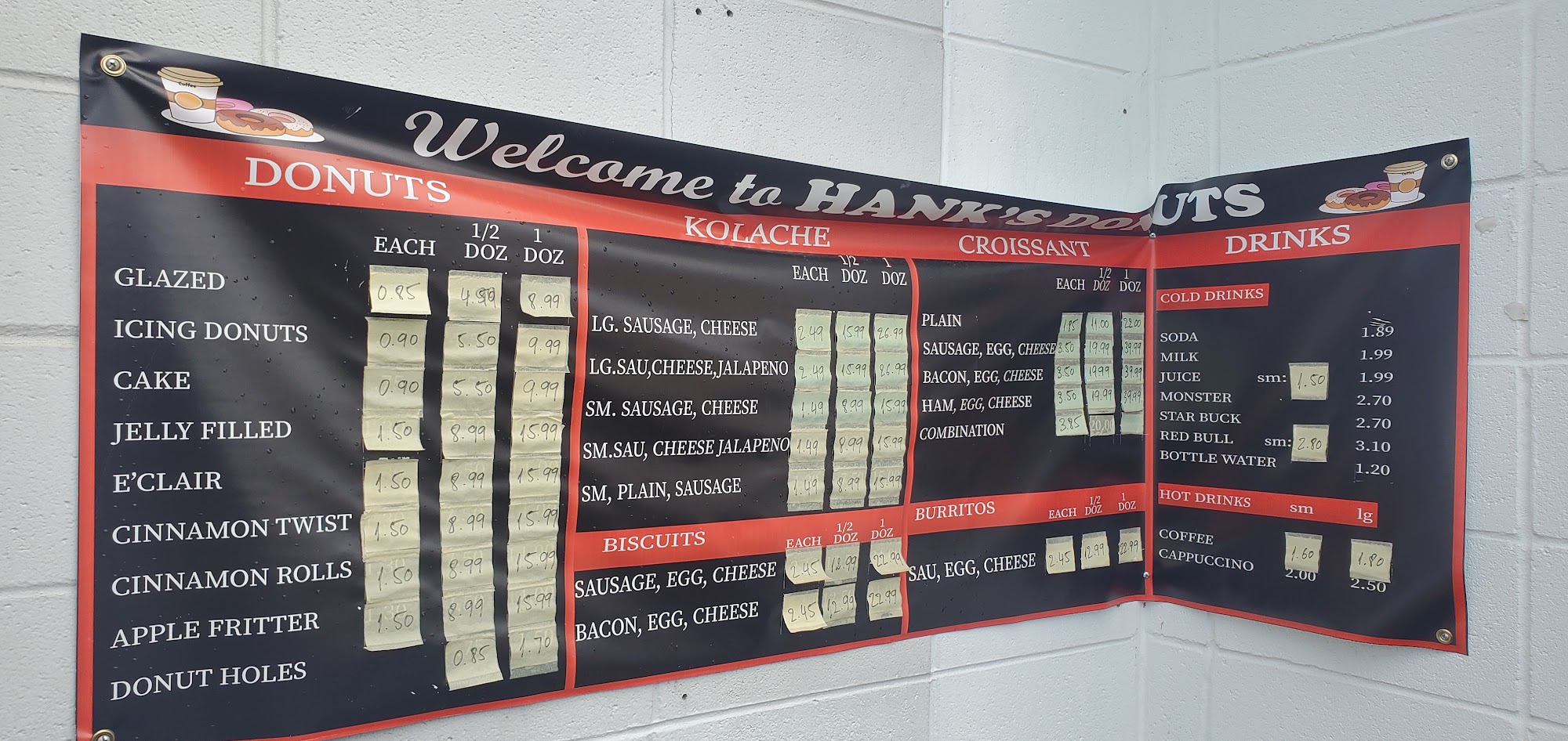 Hank's Donuts Menu