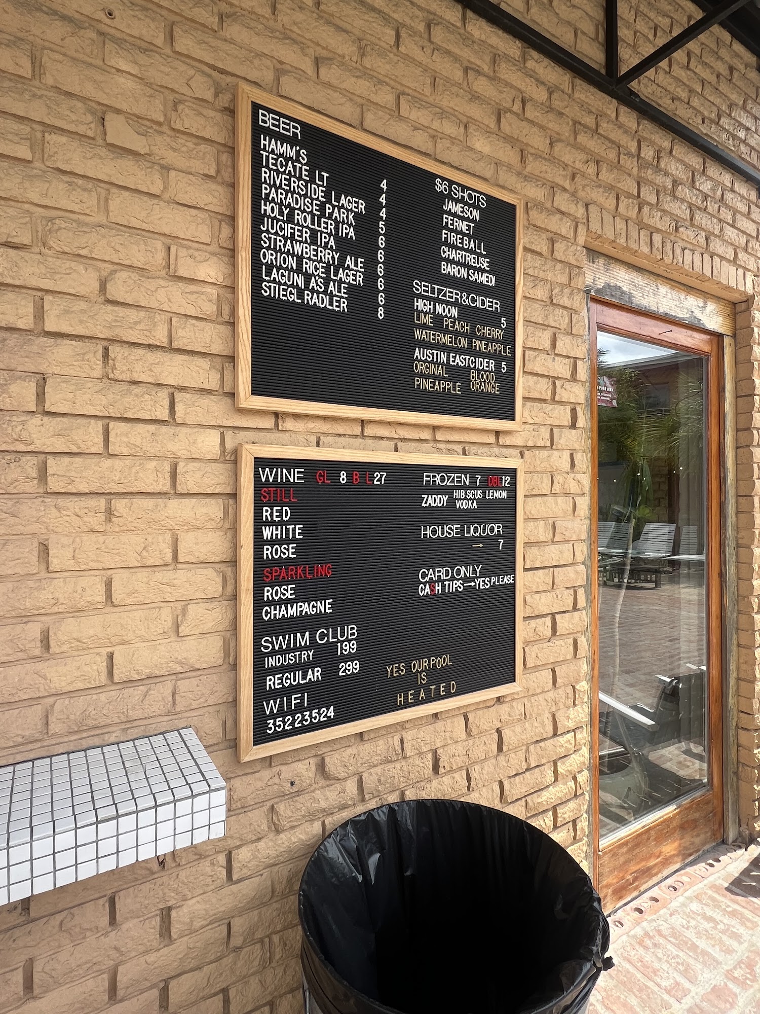 The Drifter Hotel Menu