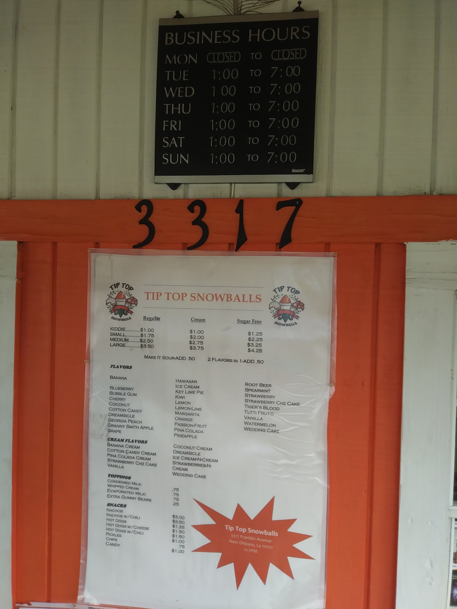 Fat Tuesday Snowballs Menu