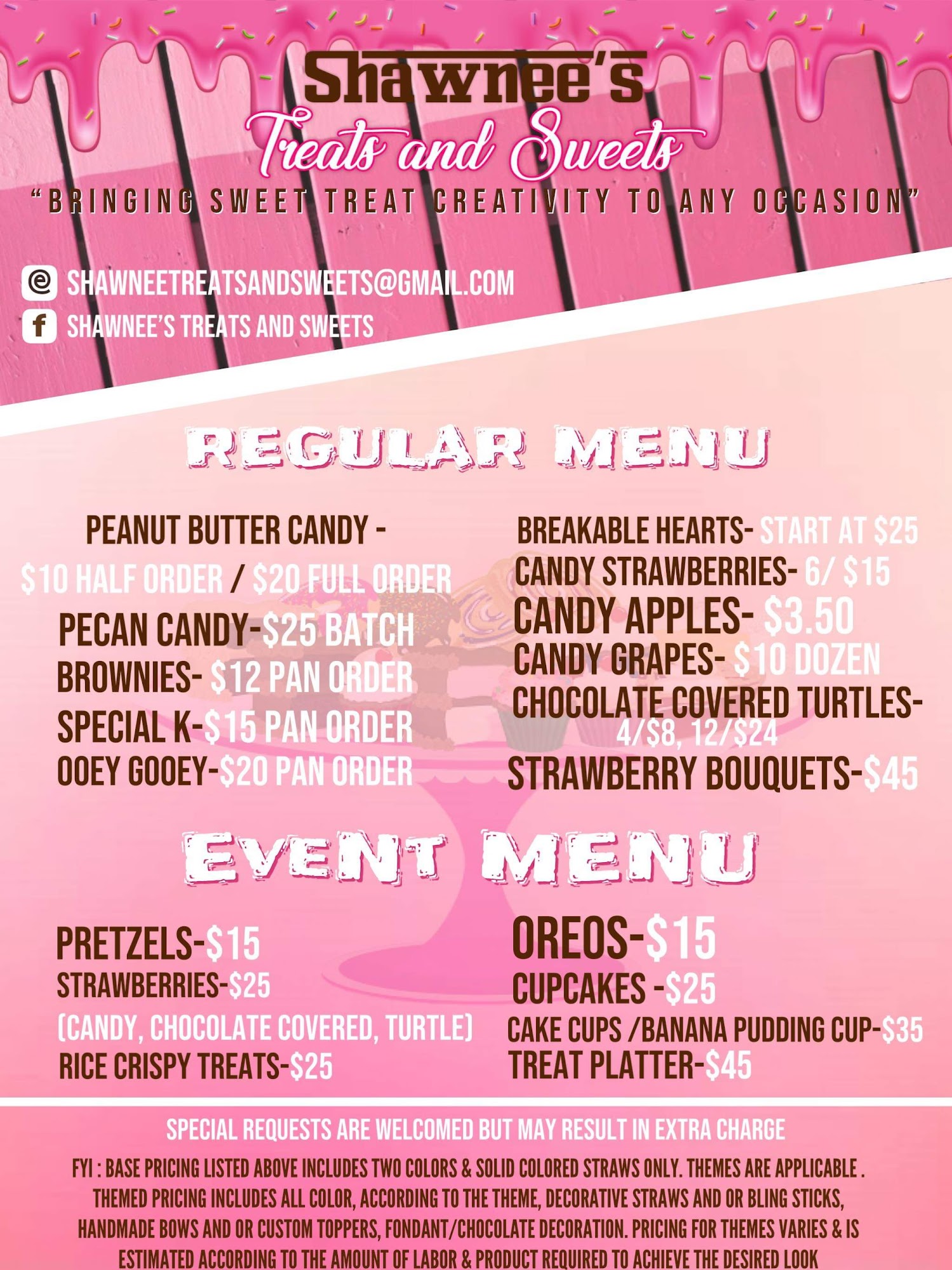 Shawnee's Treats And Sweets Menu
