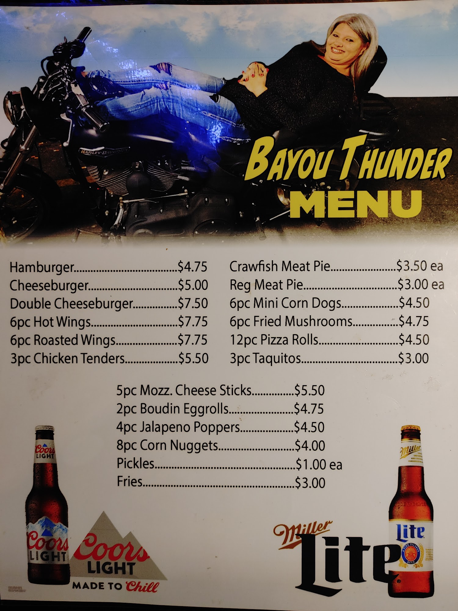 Bayou Thunder Saloon Menu