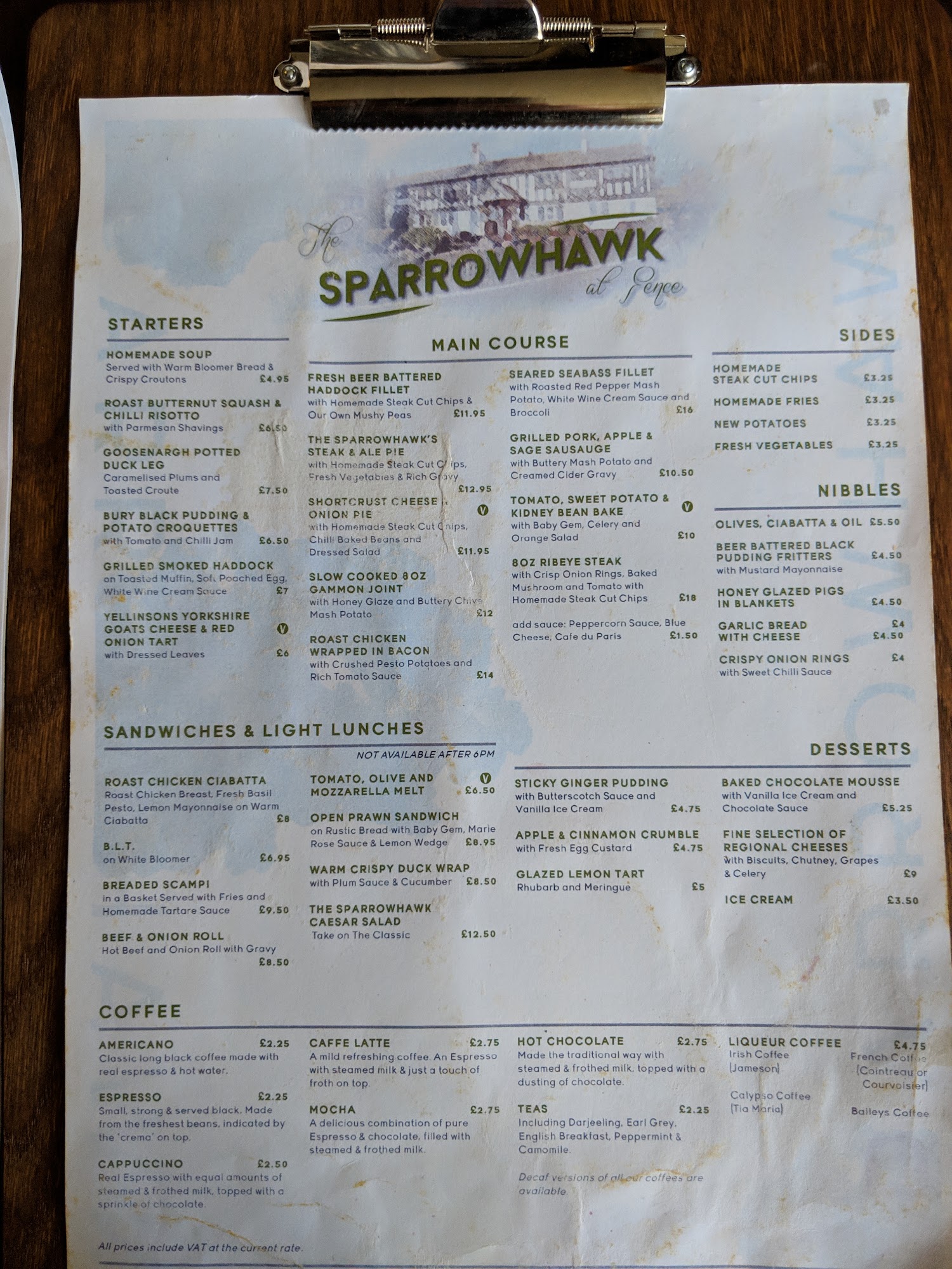 The Sparrowhawk Menu