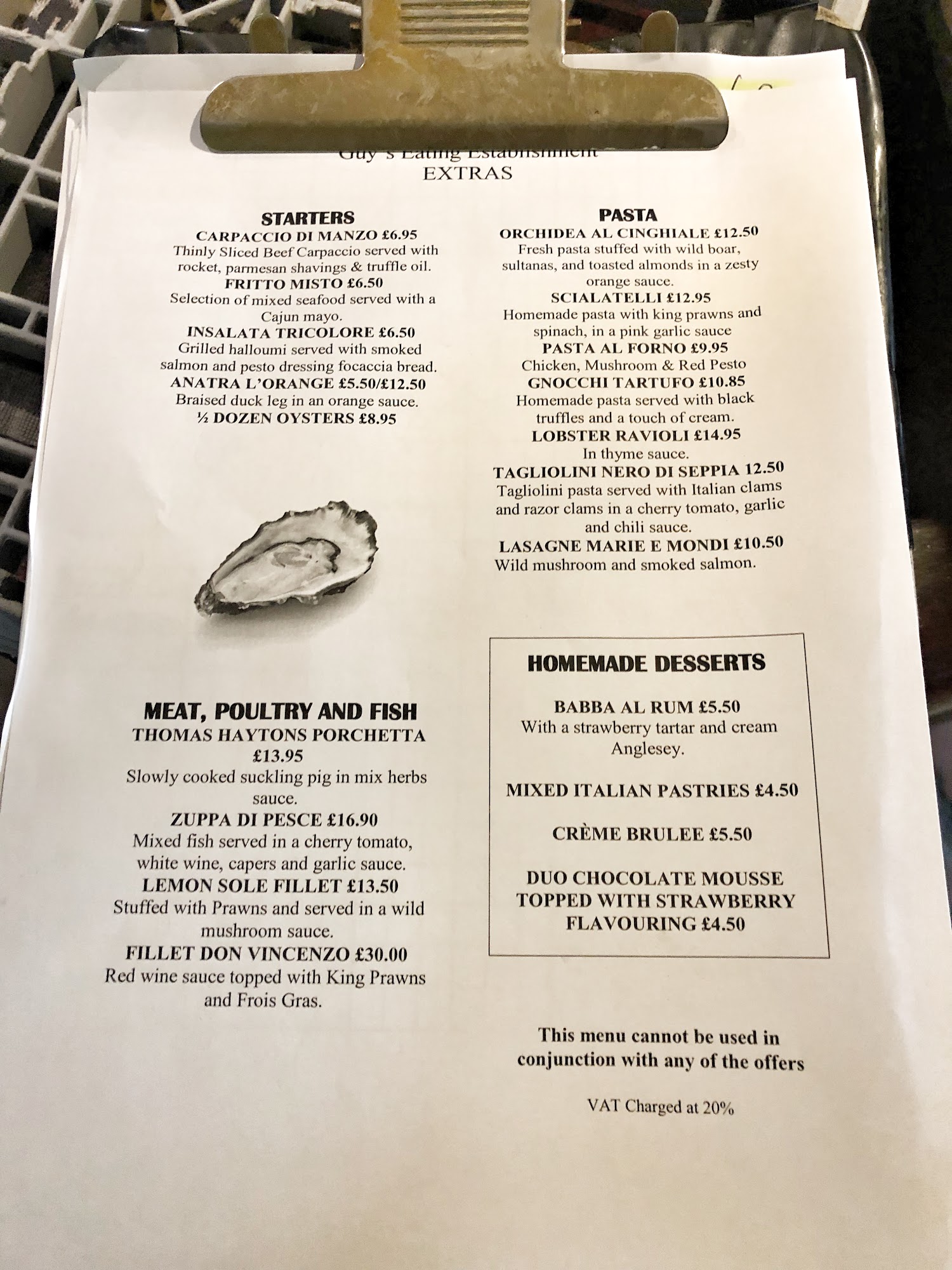 Guy's Eating Establishment Menu