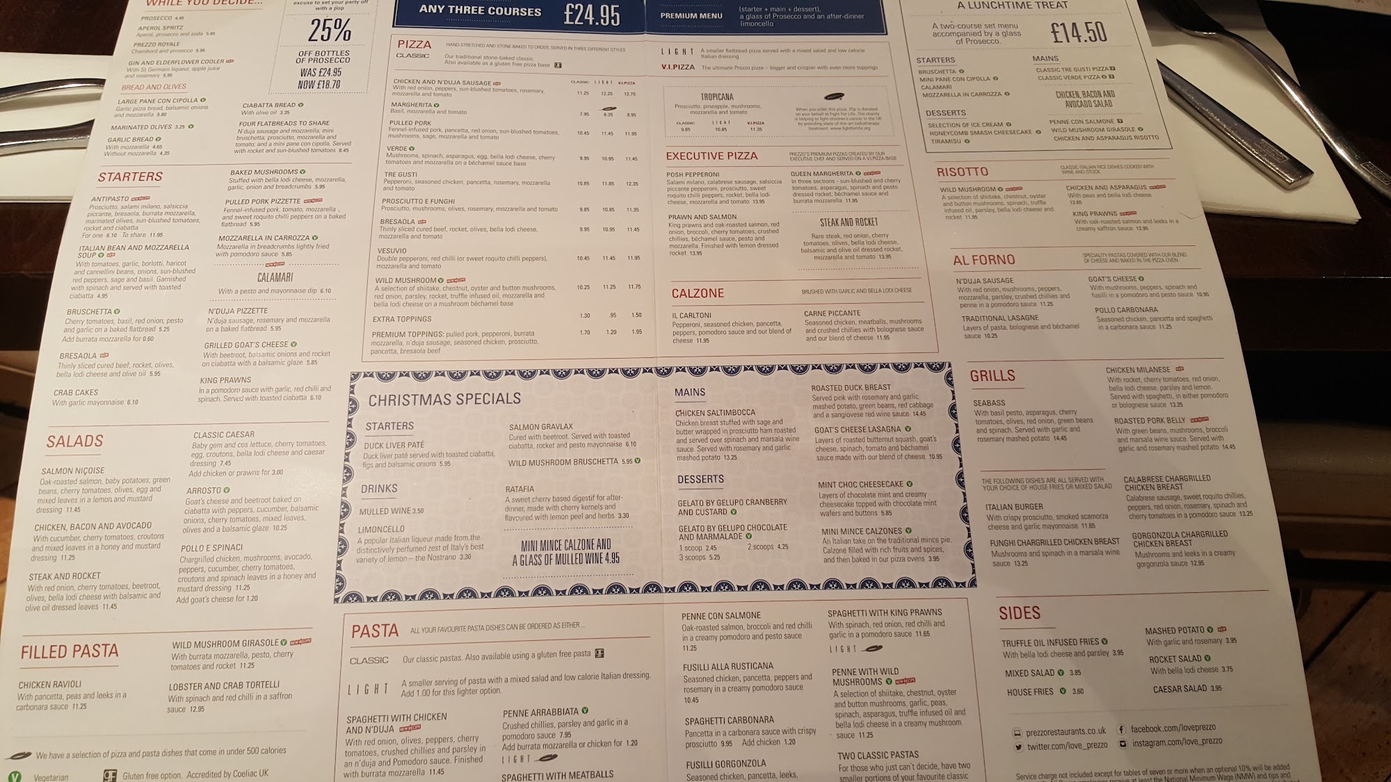 Prezzo Italian Restaurant Boston Menu