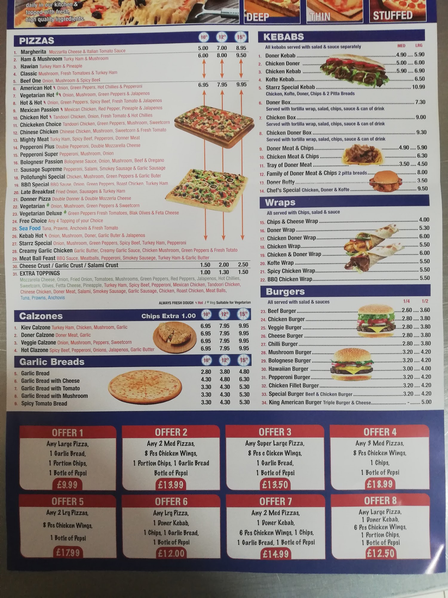 Staarz Pizza Menu