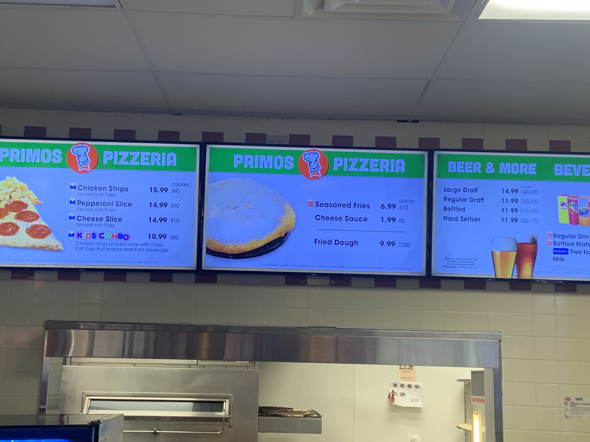 Primo's Pizzaria Menu