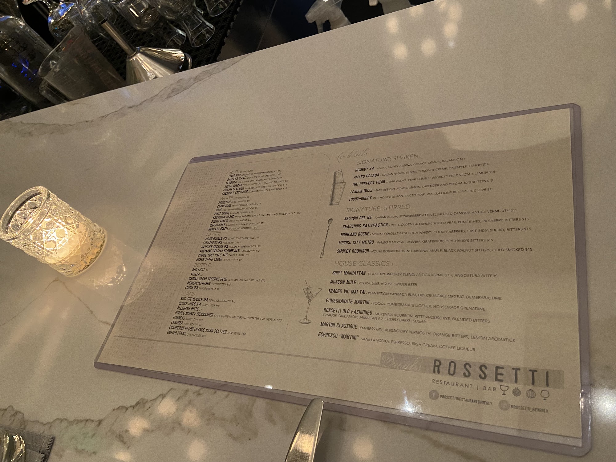 Rossetti Restaurant Beverly Menu