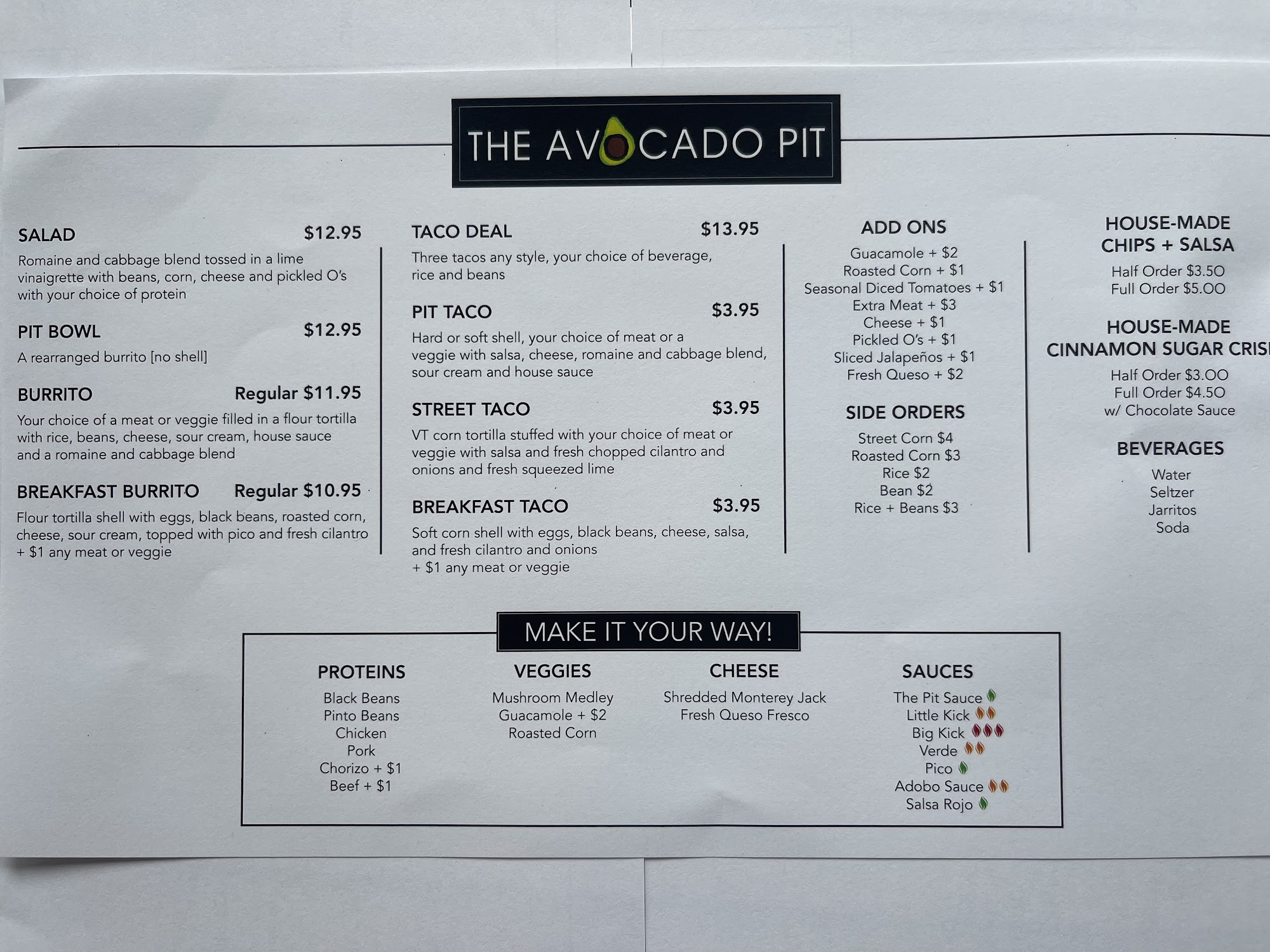 The Avocado Pit Menu